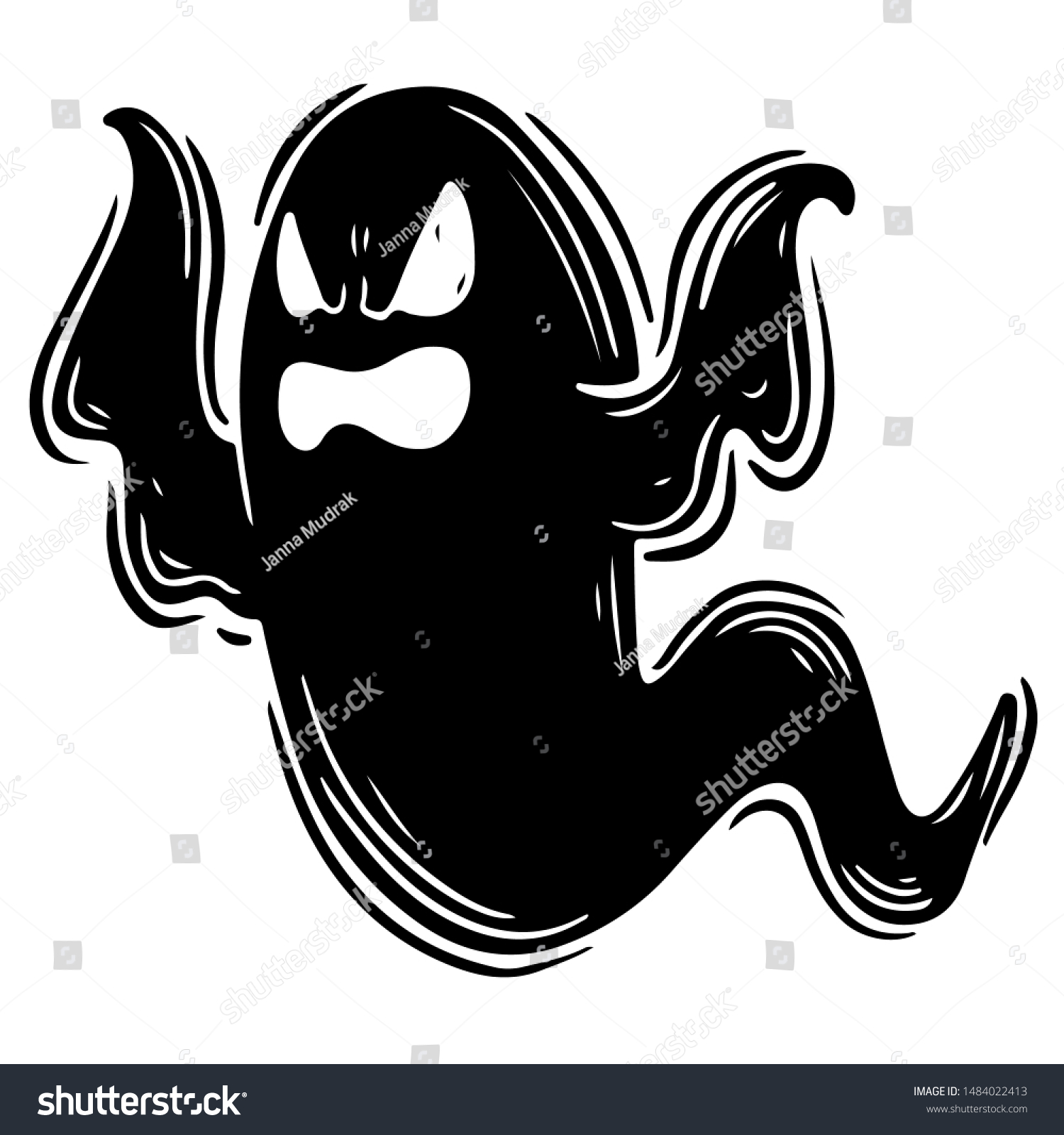 Creepy Ghost Hand Drawn Black Silhouette Stock Illustration 1484022413 ...