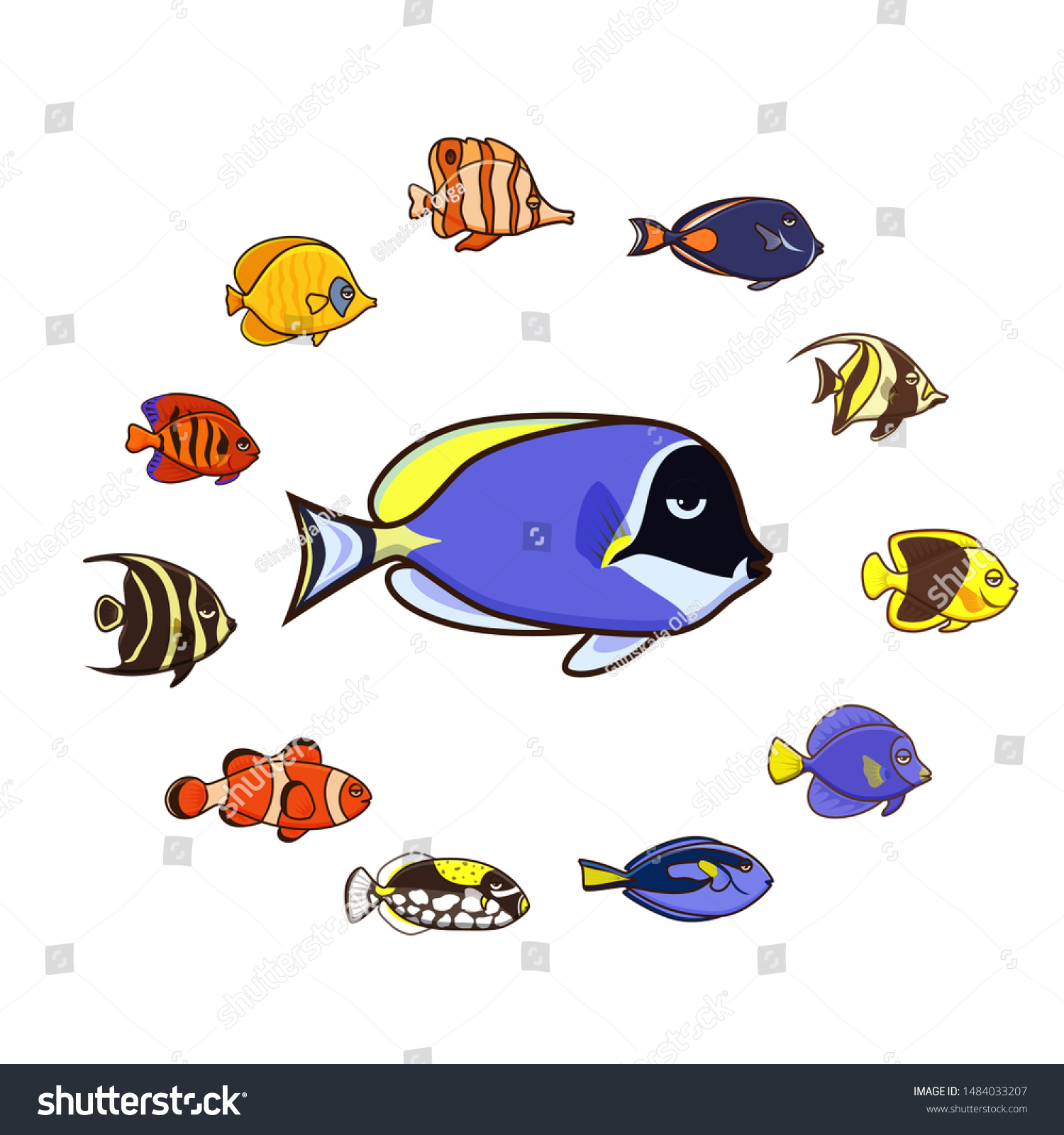 Cute Fish Illustration Icons Set Tropical Stock Illustration 1484033207 ...