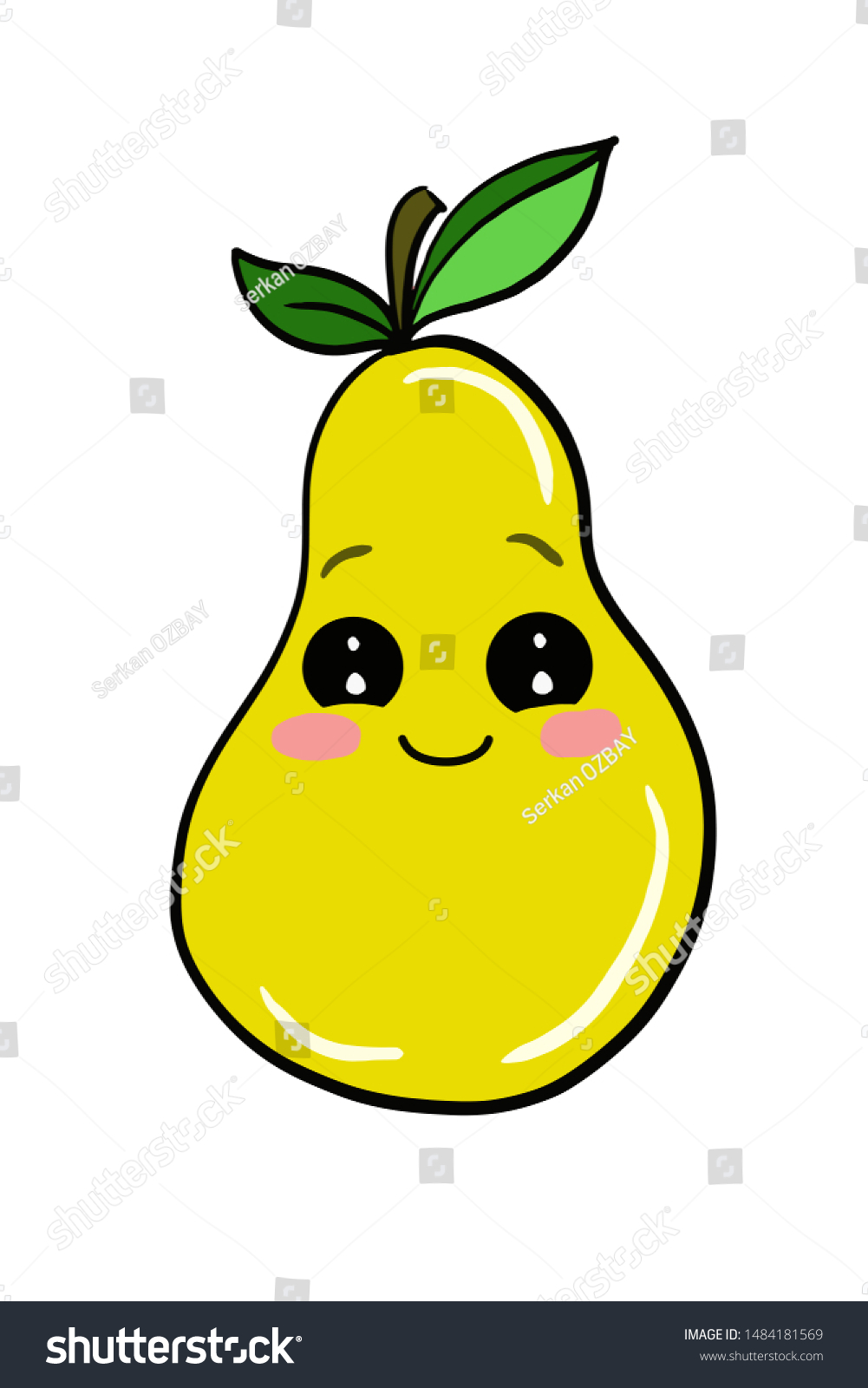 Cute Kawaii Pear Fruits Characters Illustration Stock Illustration ...