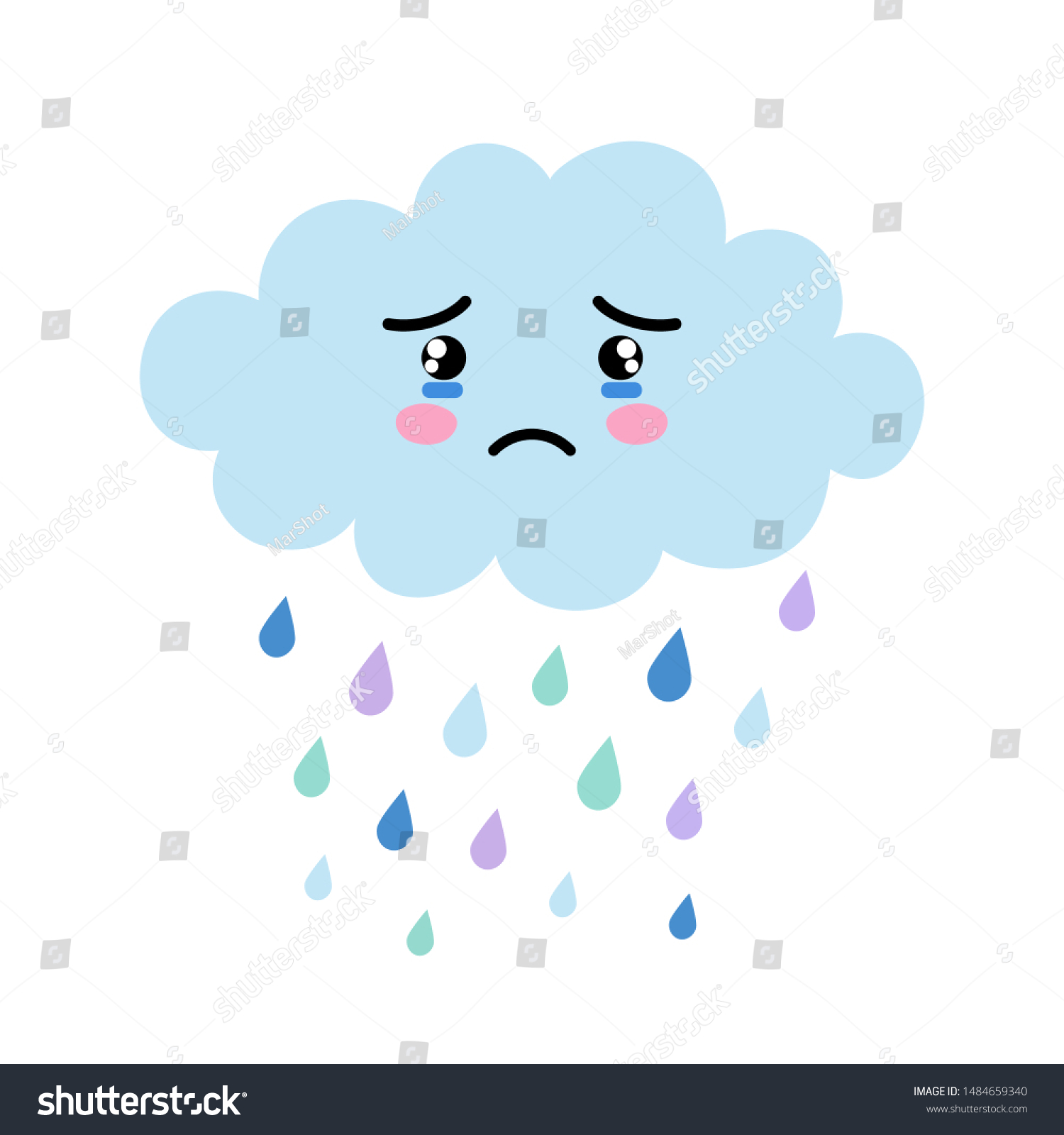 Cute Cartoon Kawaii Blue Cloud Rain Stock Vector (Royalty Free ...