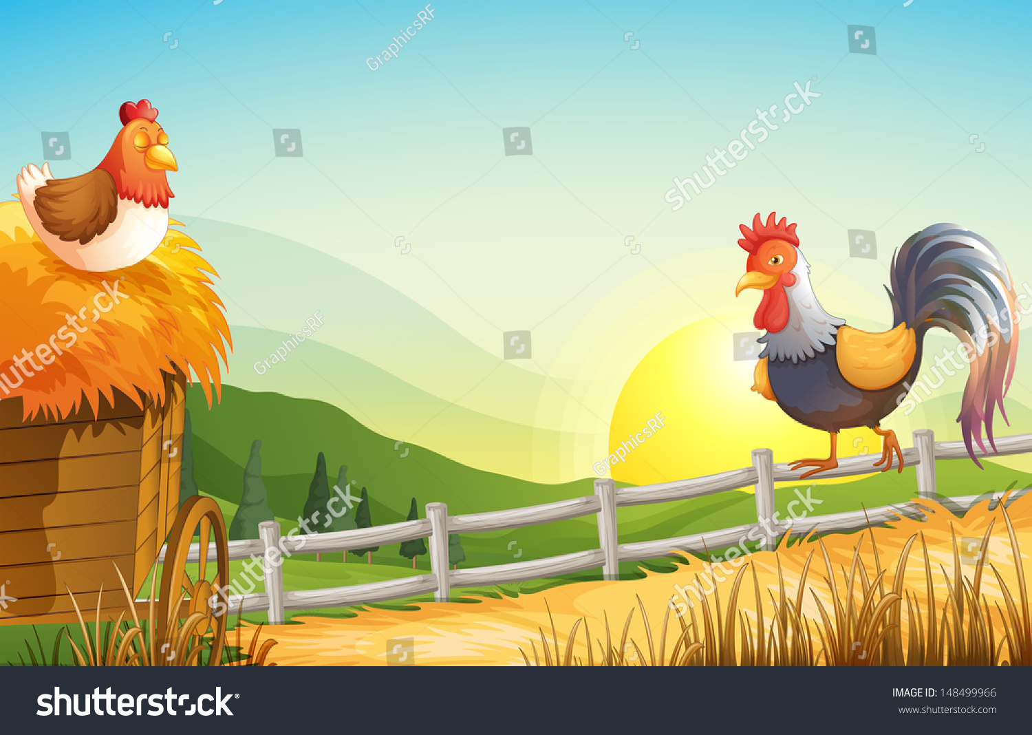 Illustration Hen Rooster Farm Stock Illustration 148499966 | Shutterstock