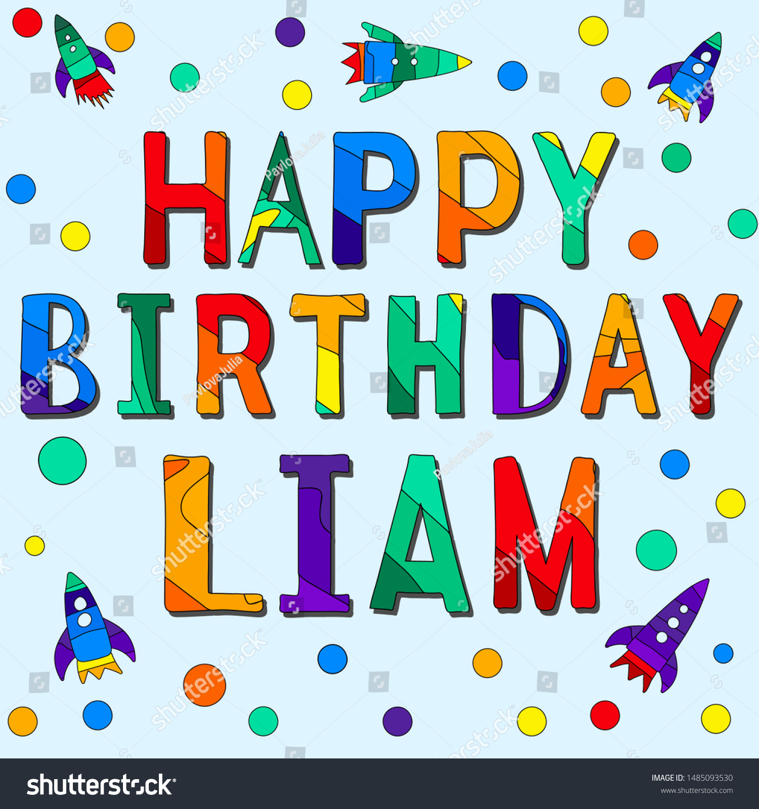 Happy Birthday Liam Funny Cartoon Multicolor เวกเตอร์สต็อก ปลอดค่าลิขสิทธิ์ 1485093530