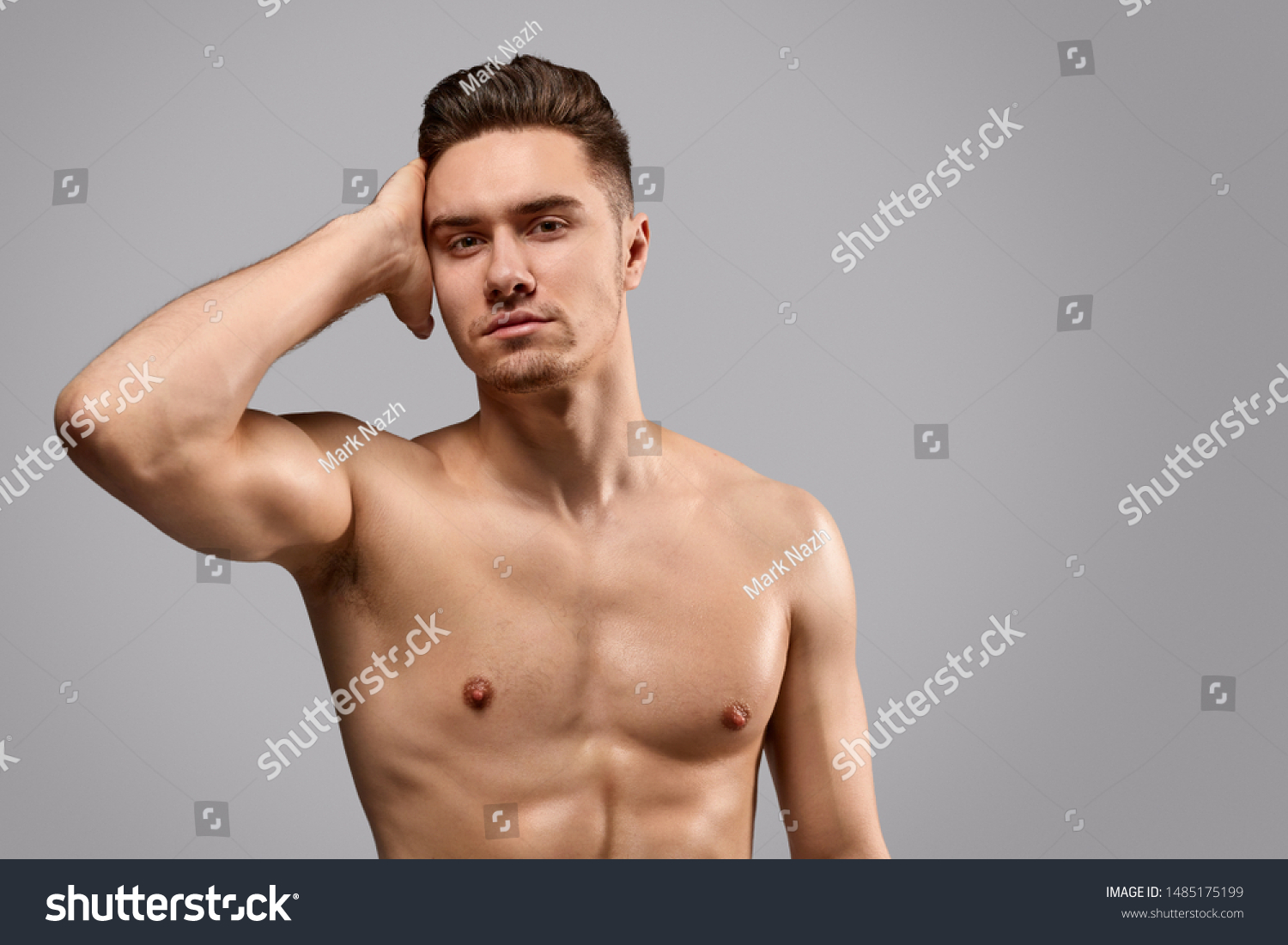 Sexy Shirtless Male Model Looking Camera Foto Stock 1485175199