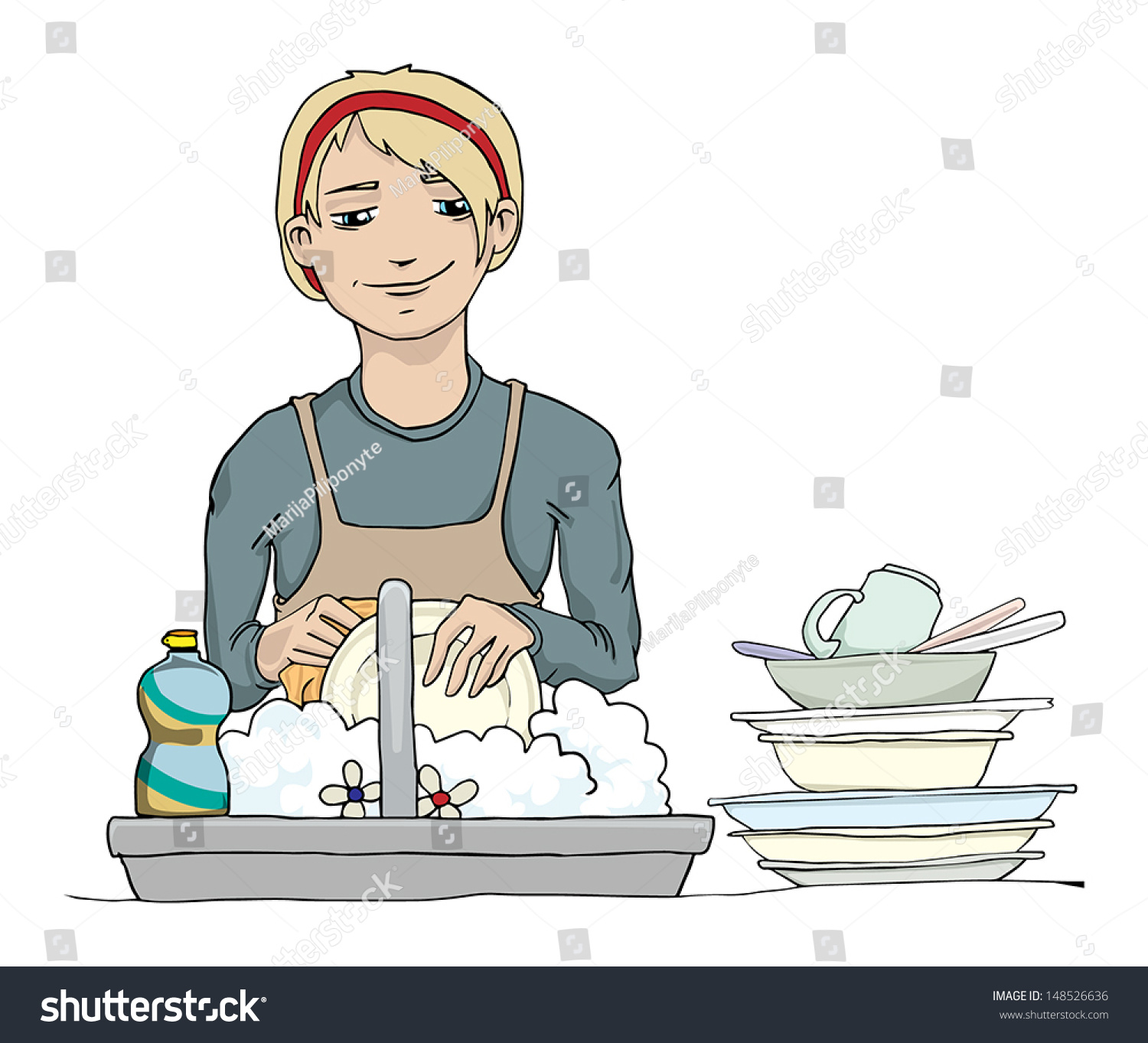 Мытье посуды иллюстрация