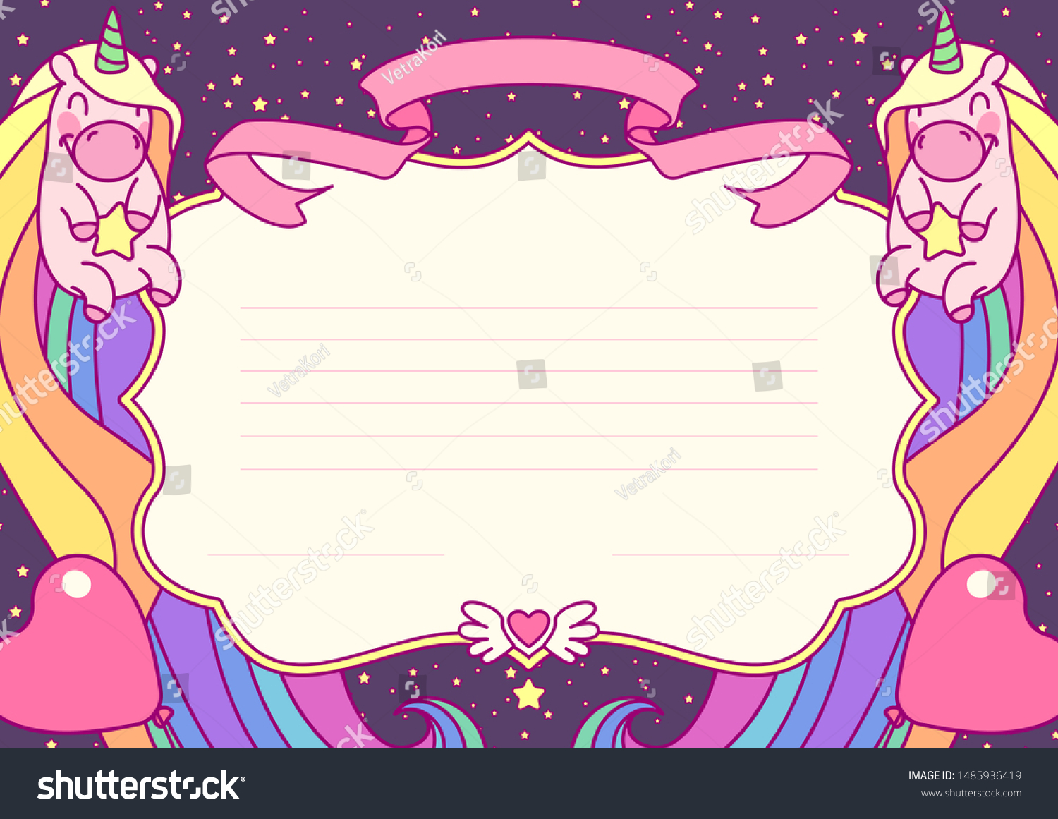 Vector Unicorn Party Invitation Template Concept Stock Vector (Royalty