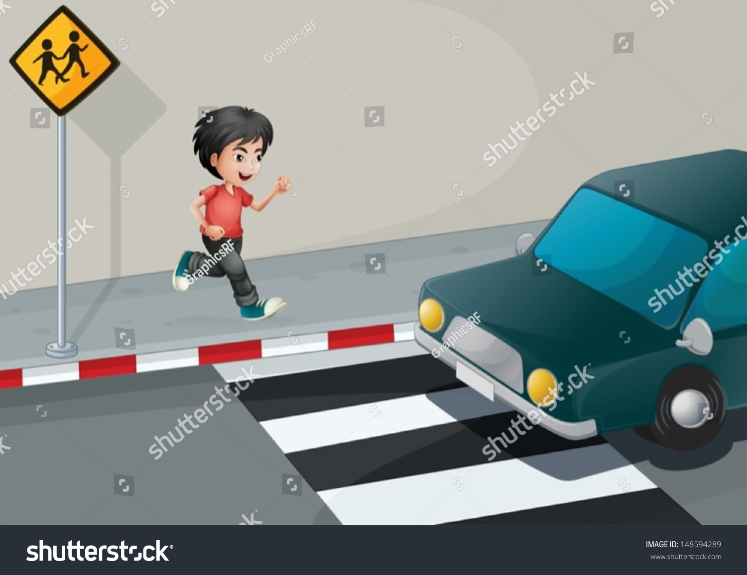 Illustration Boy Street Waiting Car Stock Vector (Royalty Free ...