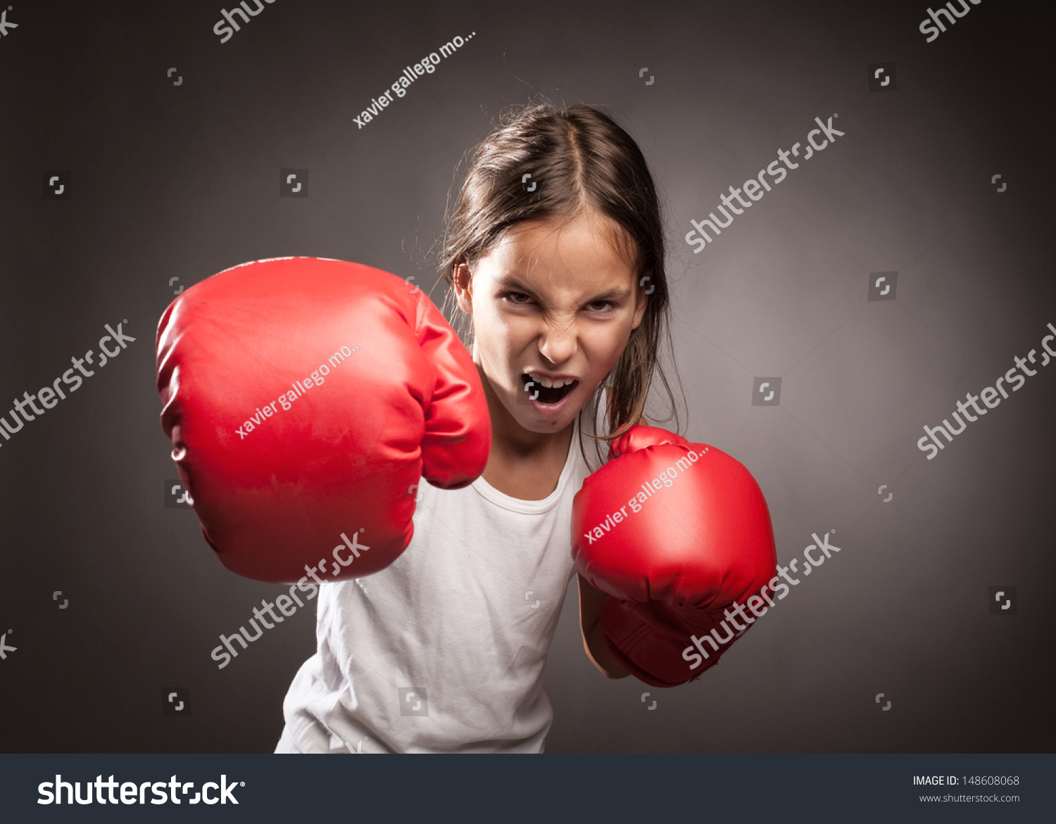 Stock Photo Little Girl Wearing Red Boxing Gloves 148608068 