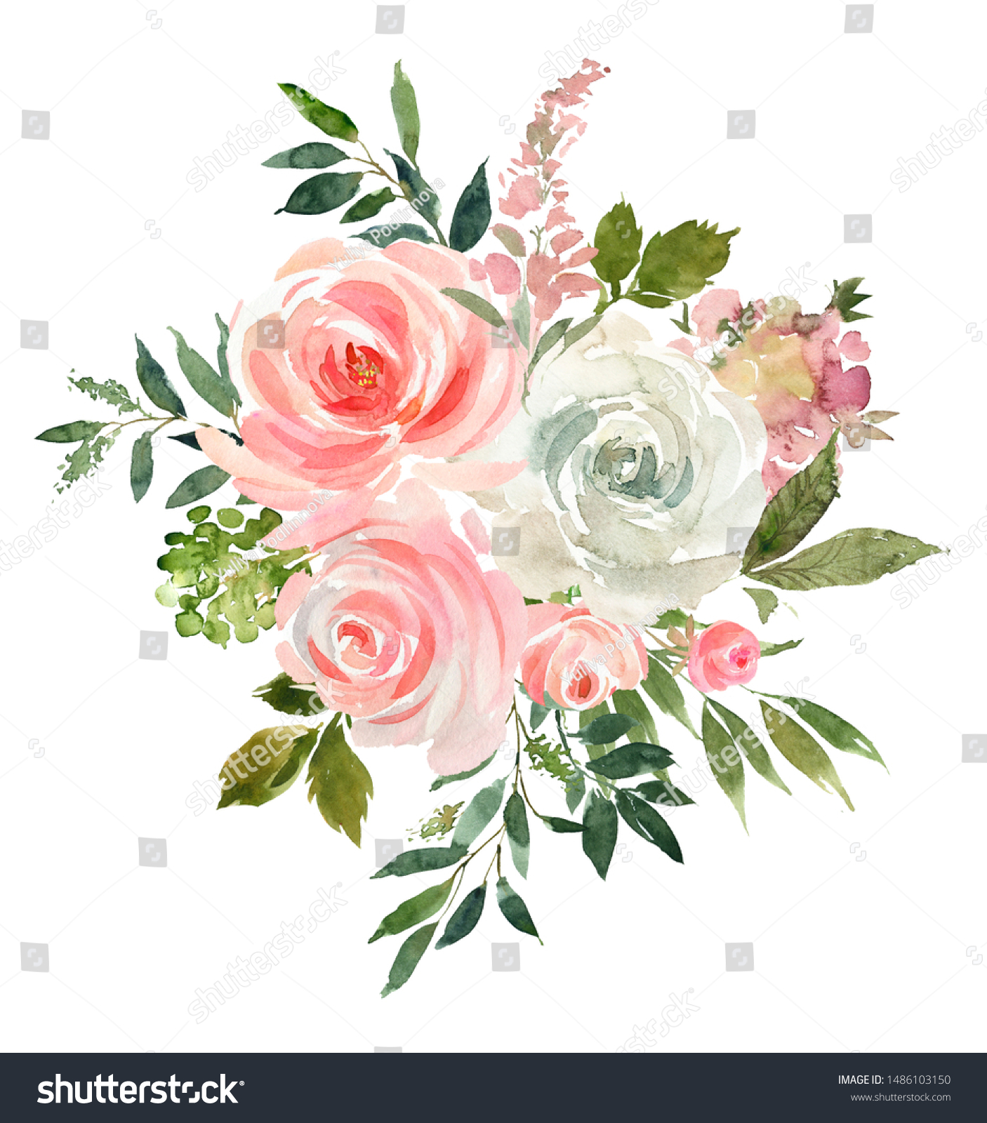 Pink White Pastel Colors Watercolor Floral Stock Illustration ...