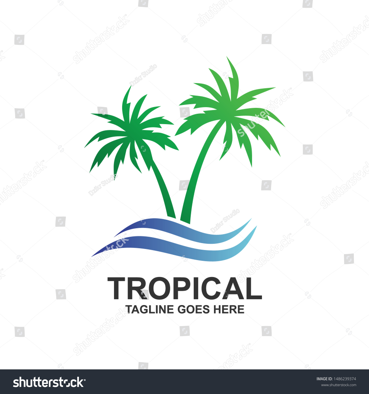 Coconut Tree Waves Logo Design Stock Vector (Royalty Free) 1486239374 ...