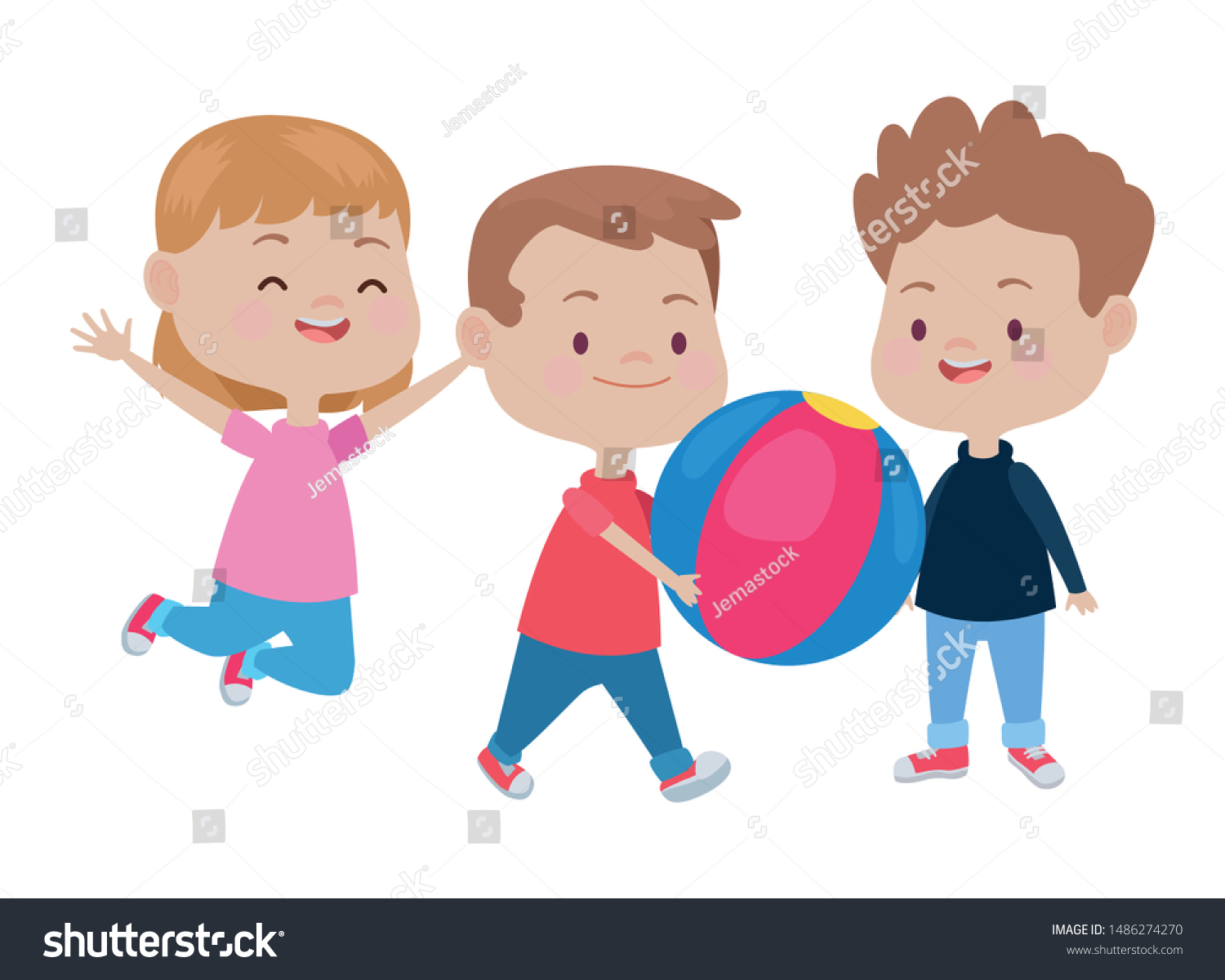 Happy Kids Smiling Playing Friends Ball Stock Vector (Royalty Free ...