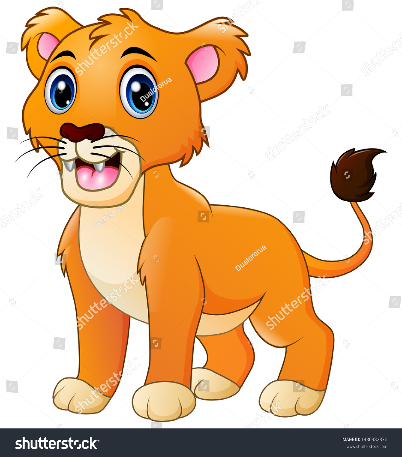 Lion Cartoon Roaring On White Background Stock Illustration 1486382876 ...