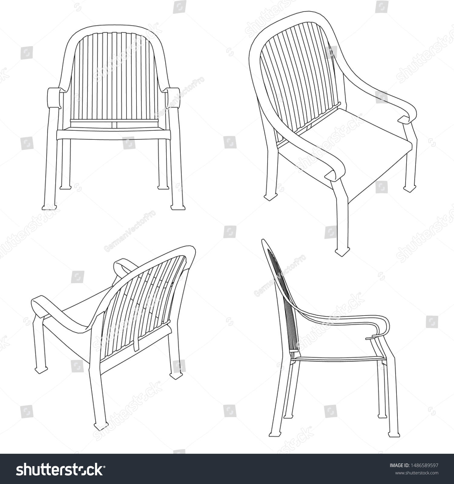 Vektor Stok Set Contours Chairs Outline Chair Different Tanpa Royalti 1486589597 Shutterstock 5094