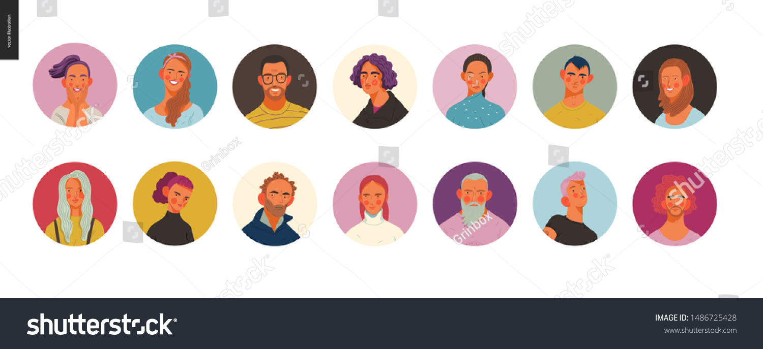 Real People Portraits Set Hand Drawn Stock Vector (Royalty Free ...