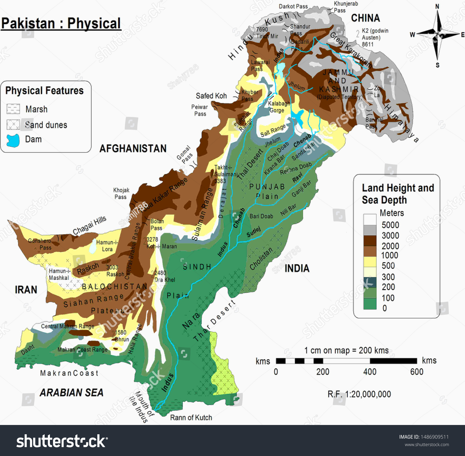 Physical Topographic Map Pakistan Outline Map Stock Illustration 