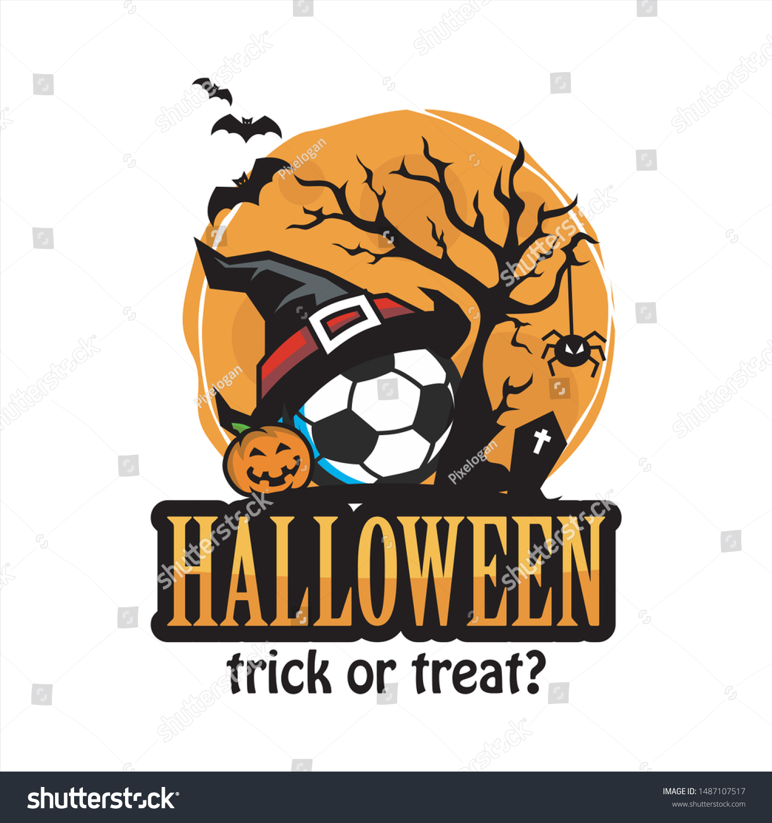 Soccer Football Halloween Moon Theme Logo Stock Vector (Royalty Free