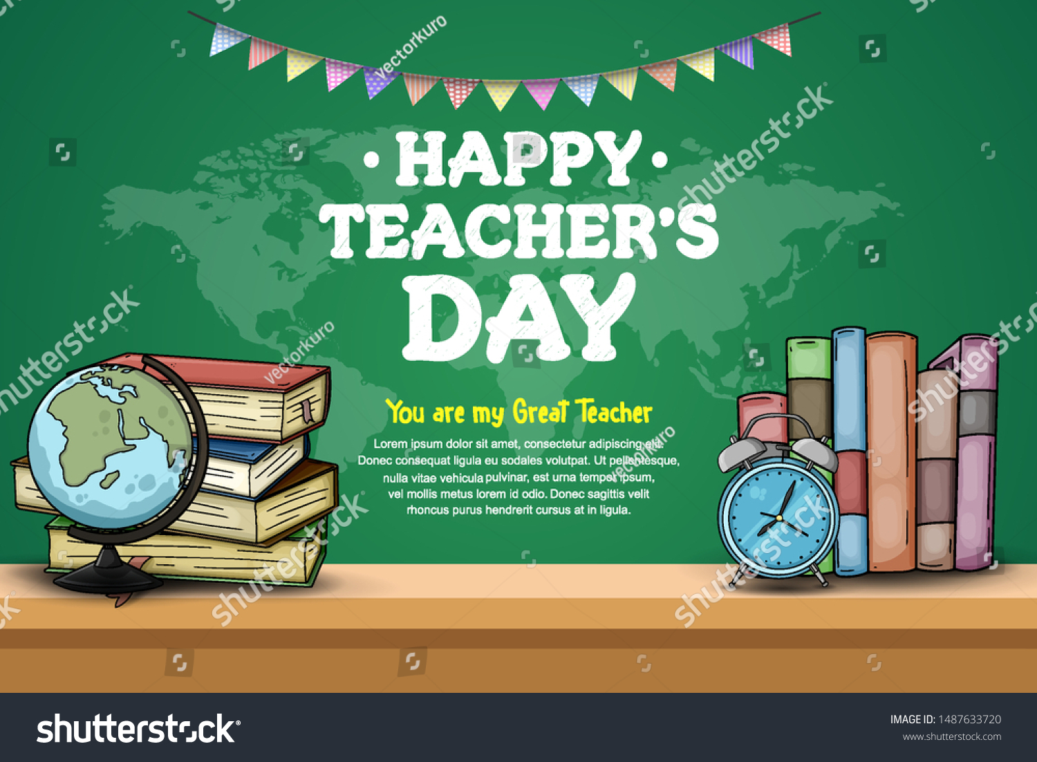 Happy Teachers Day Banner School Equipment Stock Vector (Royalty Free ...