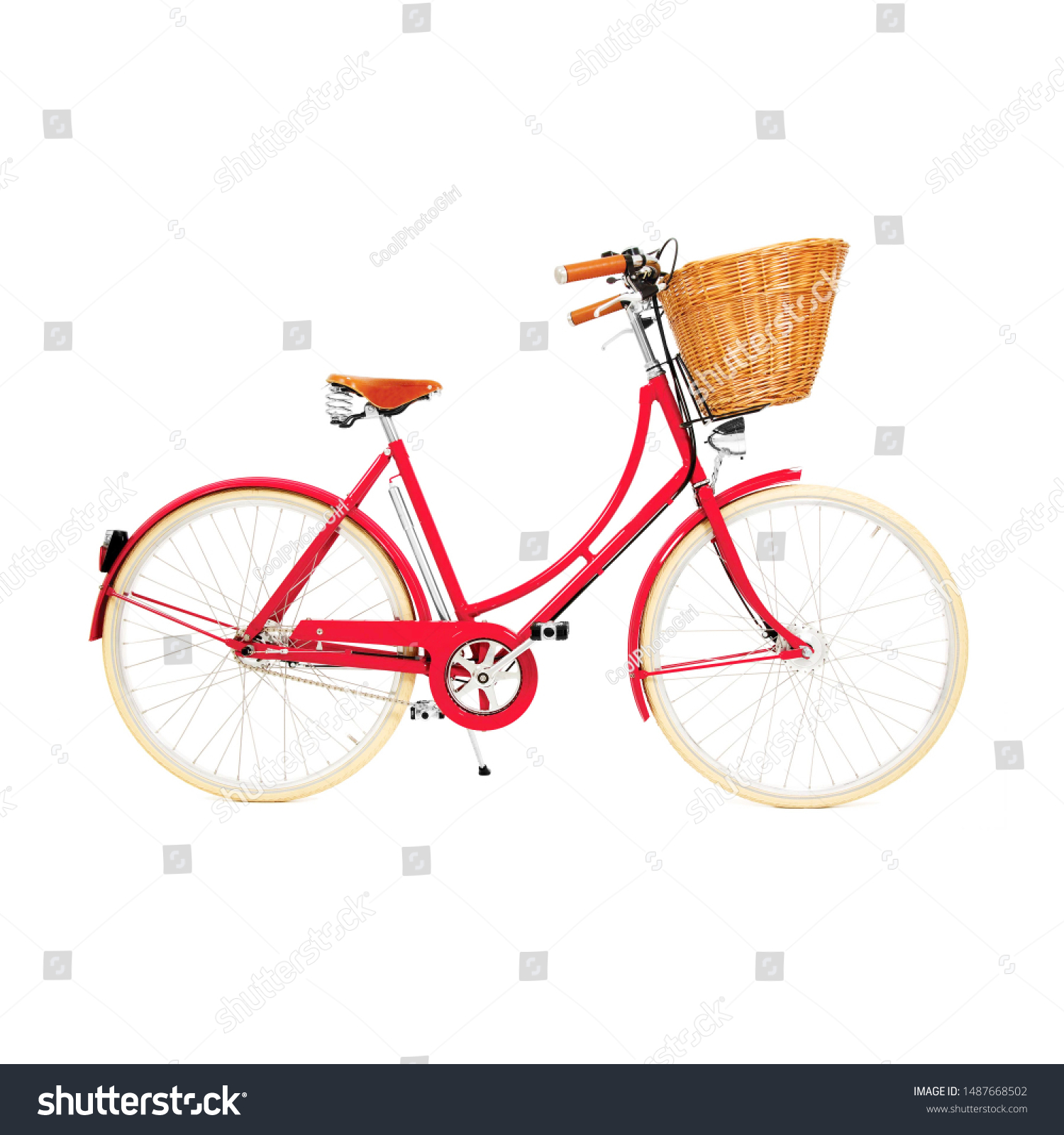 red ladies bike with basket