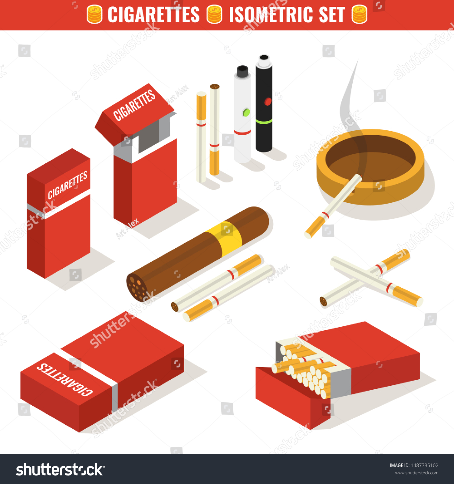 Cigarettes Pack Cigarette Cigar Vape Isometric Stock Vector (Royalty ...