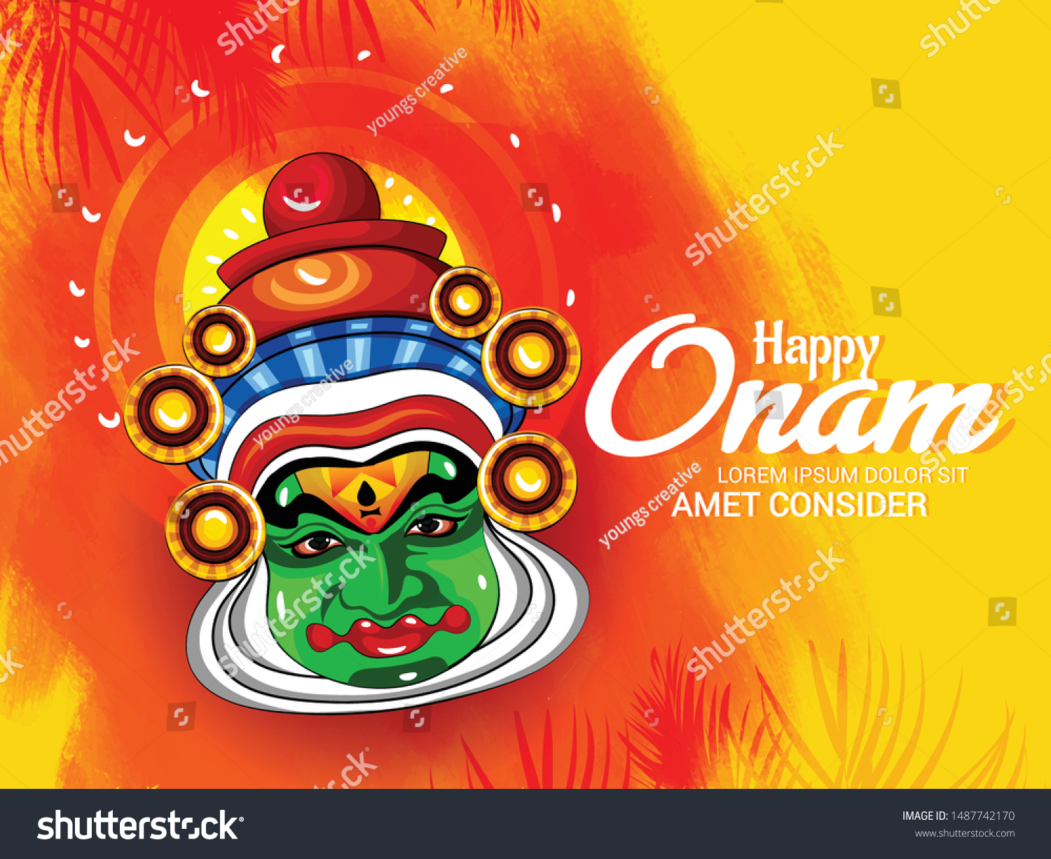 Illustration Colorful Kathakali Dancer Happy Onam Stock Vector Royalty Free 1487742170 1266