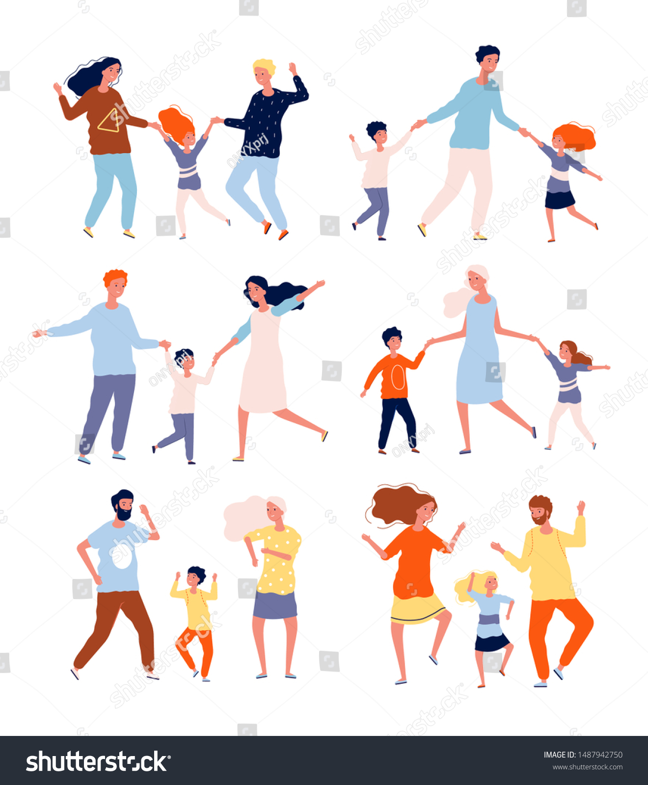 Dancing Family Kids Playing Dancing Parents Stock Vector (Royalty Free ...