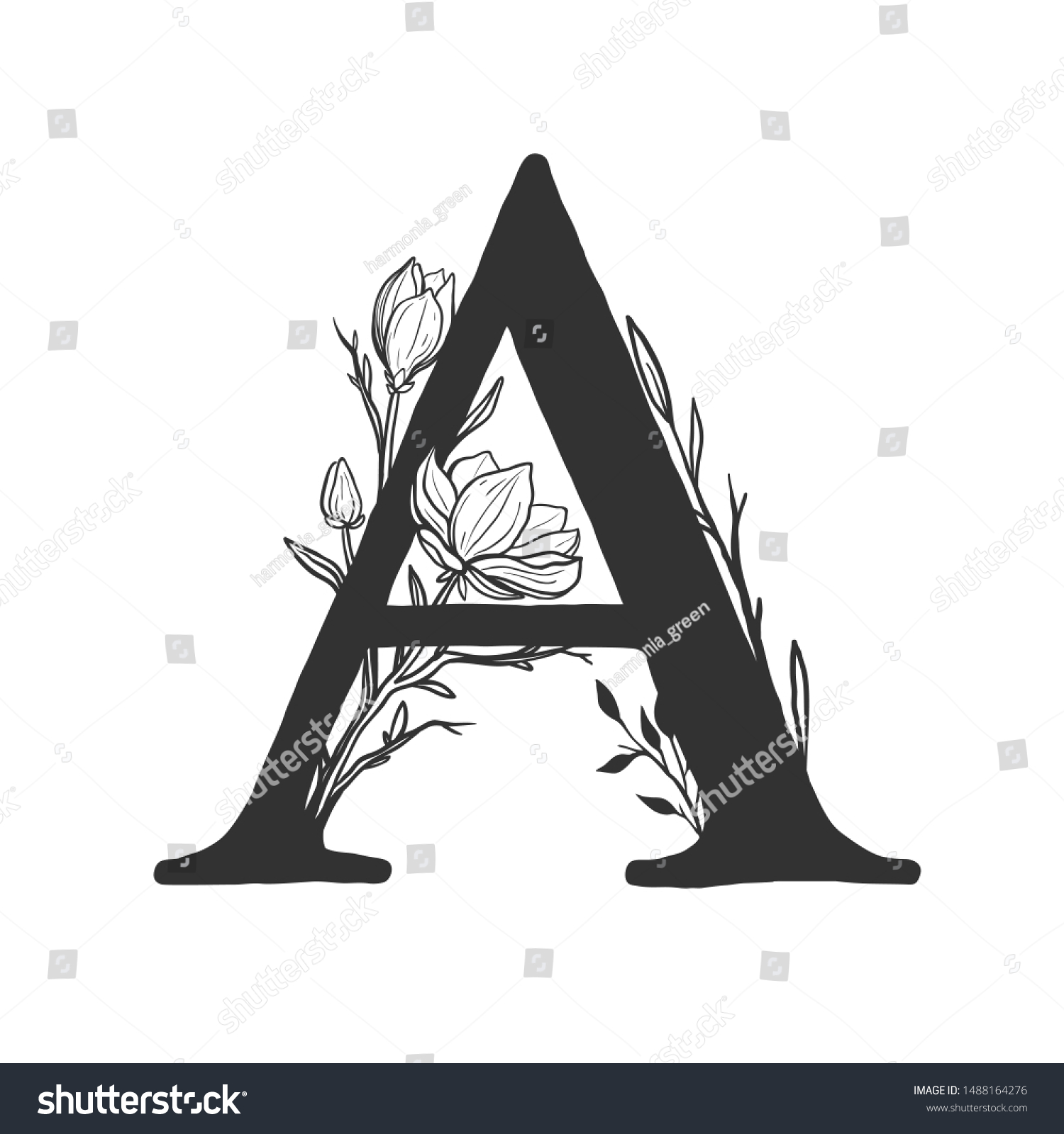 Beautiful Hand Drawn Monogram Magnolia Flowers Stock Vector (Royalty ...