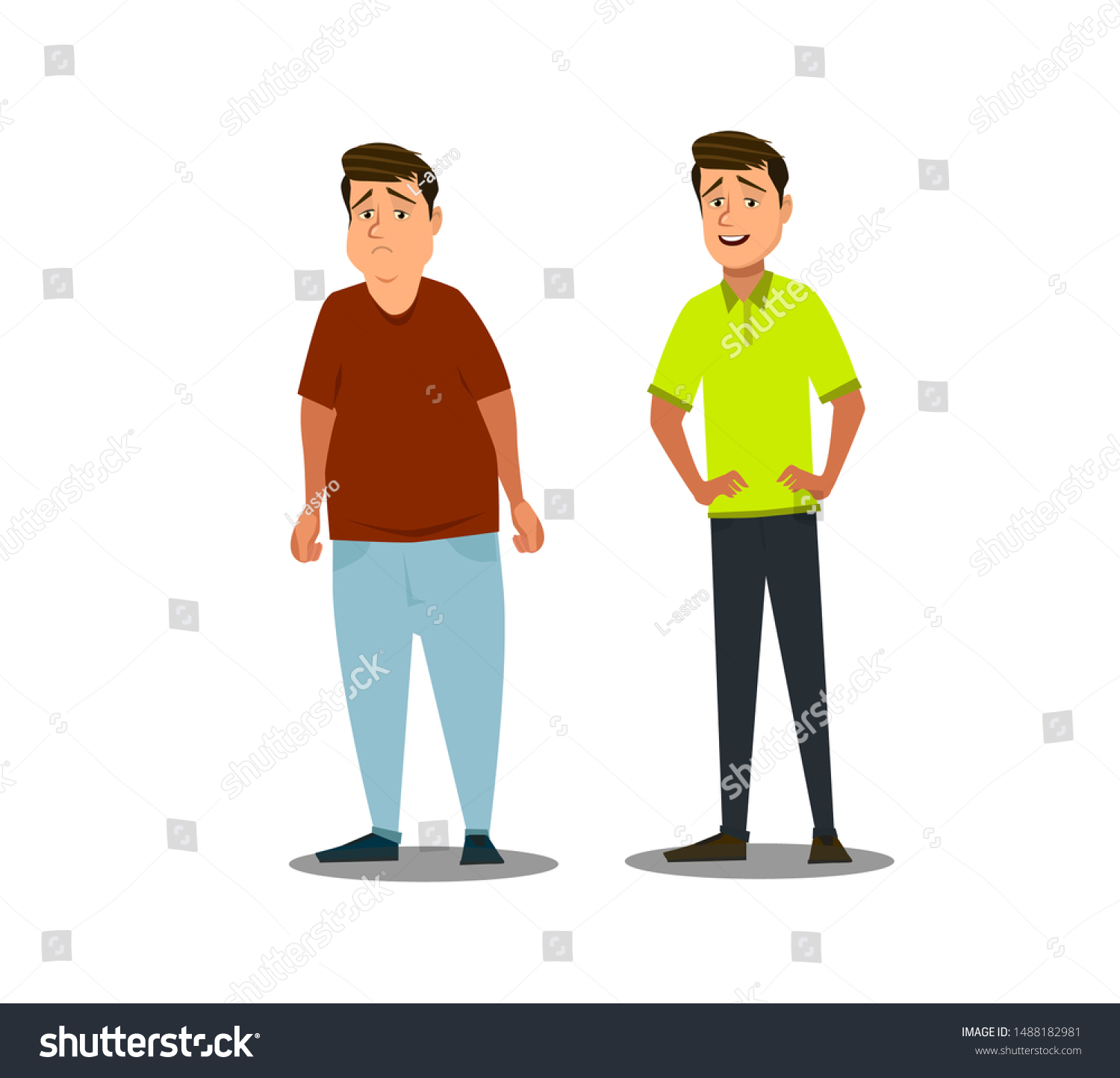 Sad Fat Happy Healthy Slim Man Stock Vector (Royalty Free) 1488182981 ...