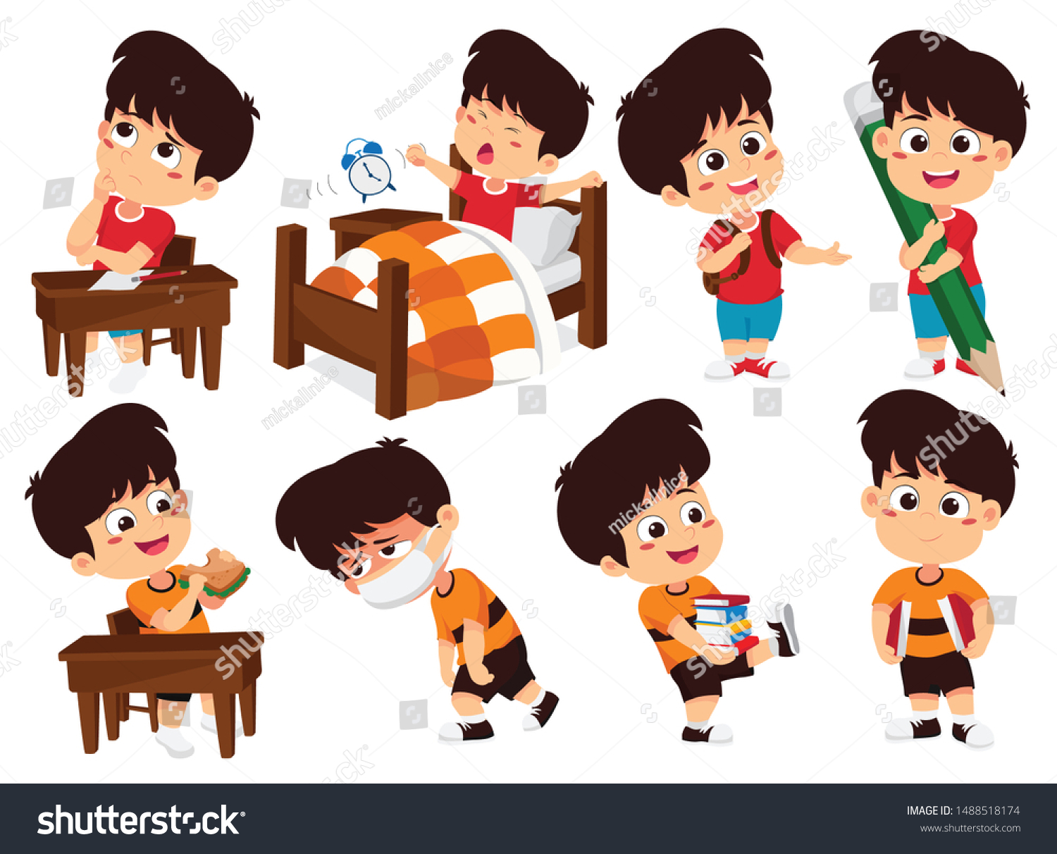 Set Kid Activitykid Thinkwake Upholding Big Stock Vector (Royalty Free ...