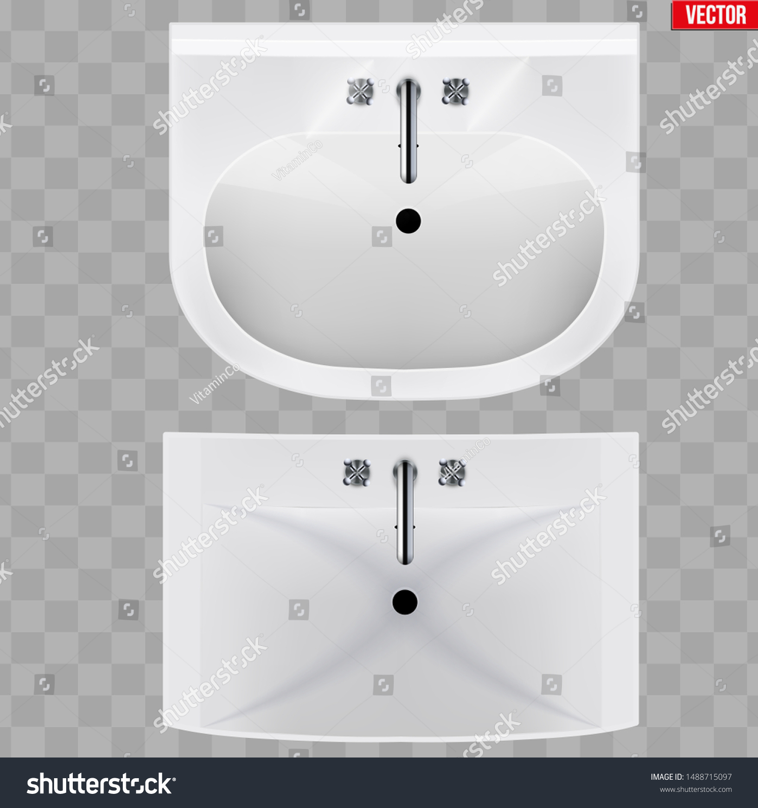 Set Classic Ceramic Rectangle Oval Washbasins Stock Vector (Royalty ...