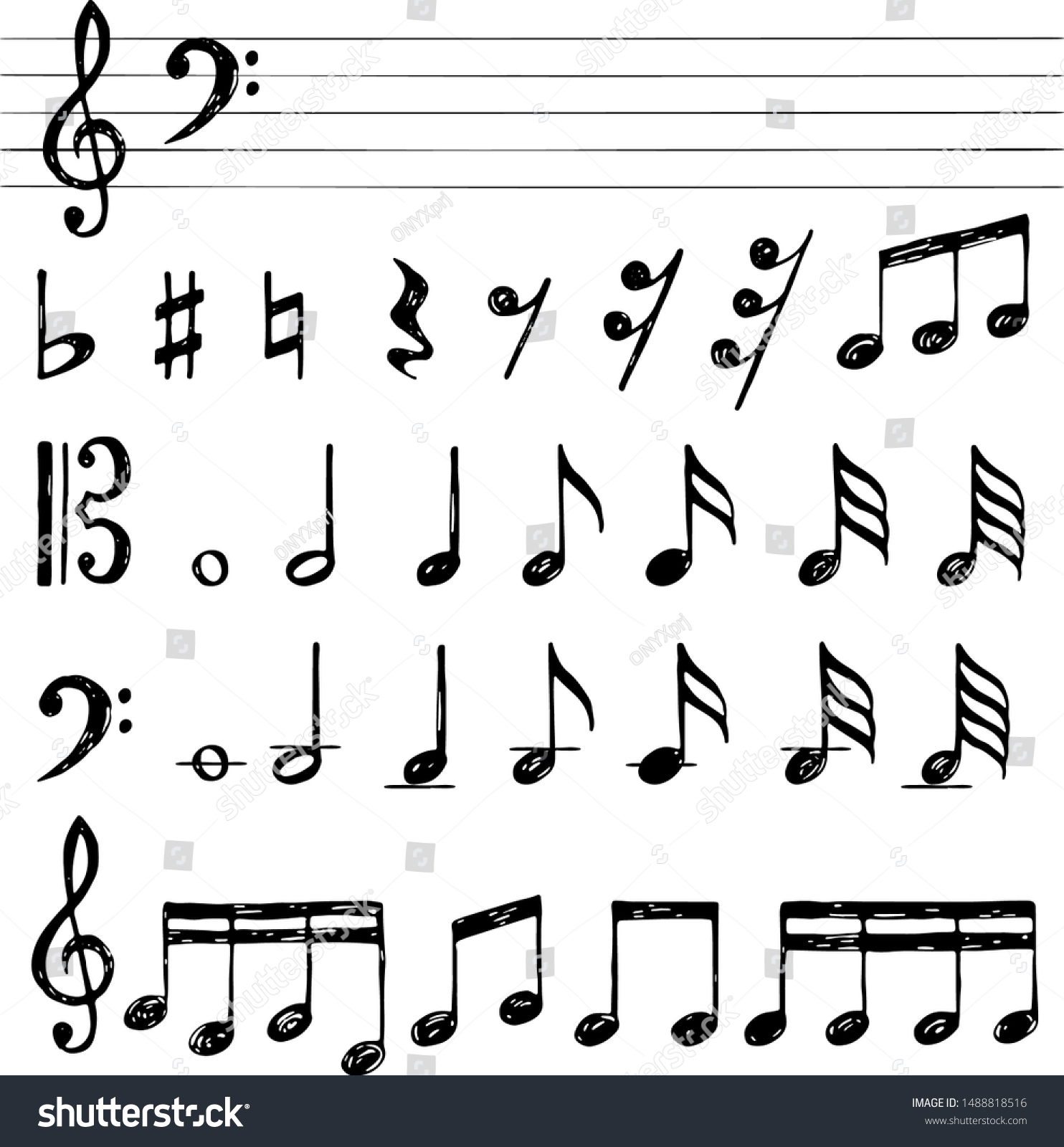 Music Notes Collection Treble Clef Sound Stock Vector (Royalty Free ...