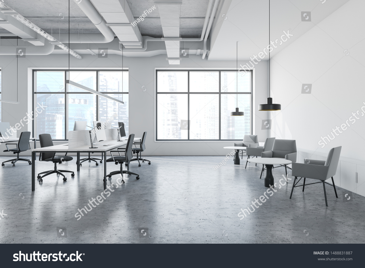 Interior Modern Open Space Office Industrial Stock Illustration ...