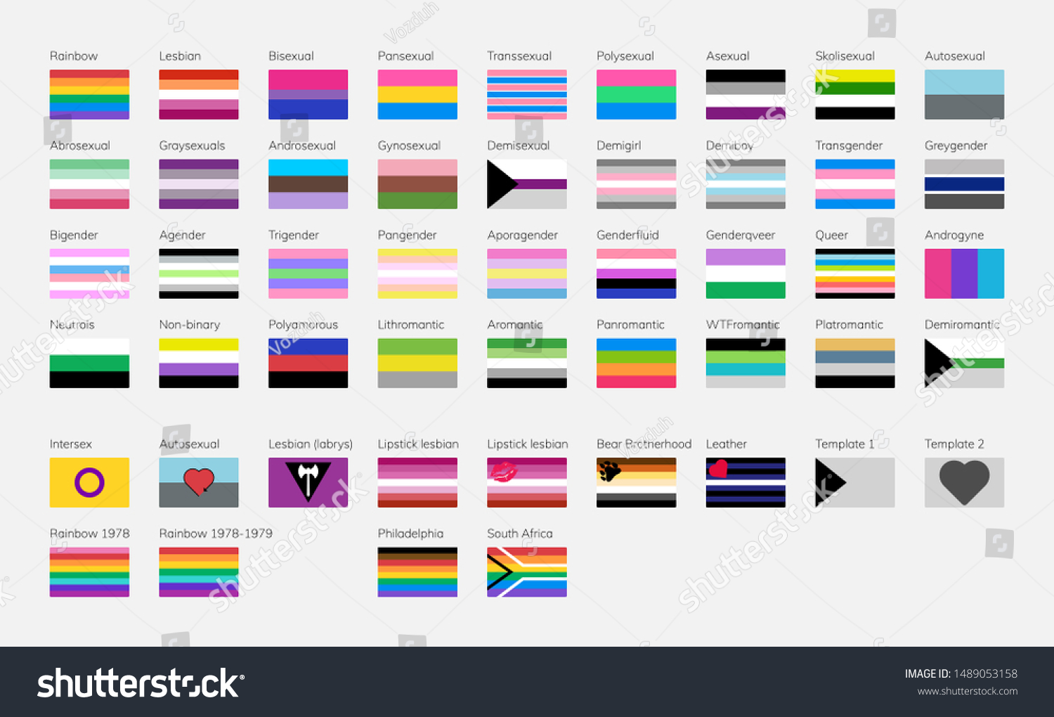 Vektor Stok Lgbt Symbols Flat Pride Flags List Tanpa Royalti 1489053158 Shutterstock 