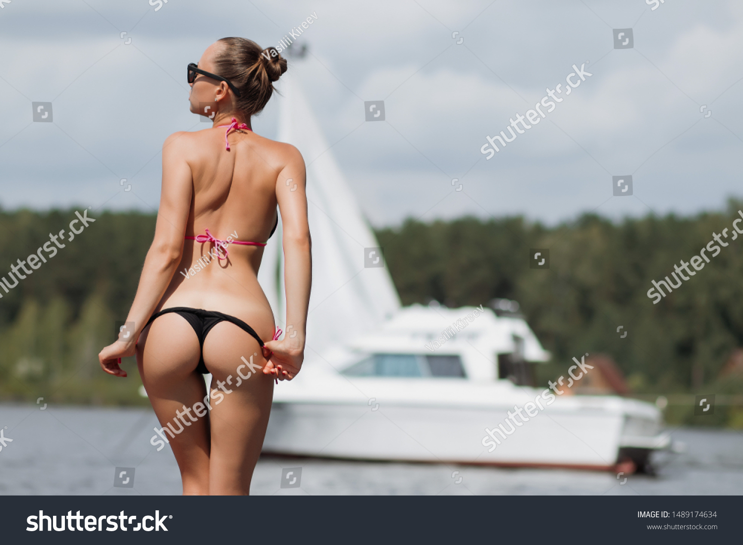 Fit Hot Woman Taking Off Swimsuit Stock Photo 1489174634 Shutterstock