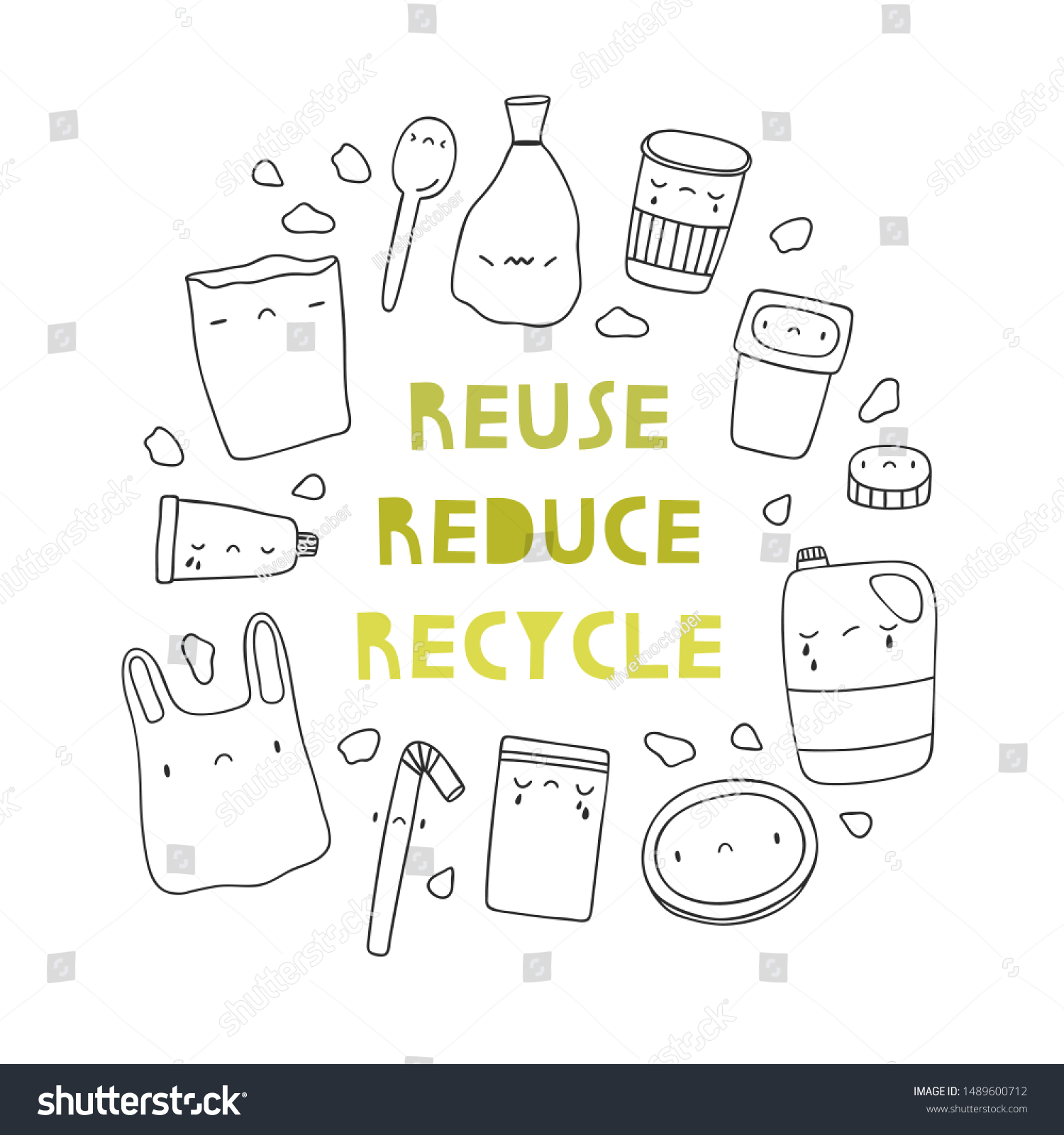 Reuse Reduce Recycle Vector Cute Illustration Stock Vector (Royalty ...