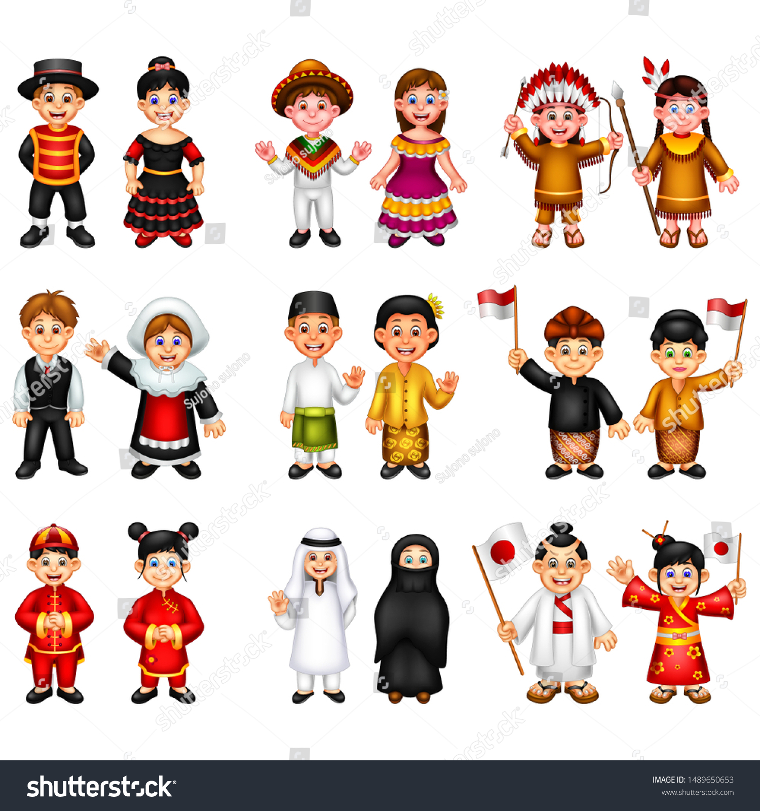 Funny Couple Traditional Clothes Cartoon Set Stock Vector (Royalty Free ...