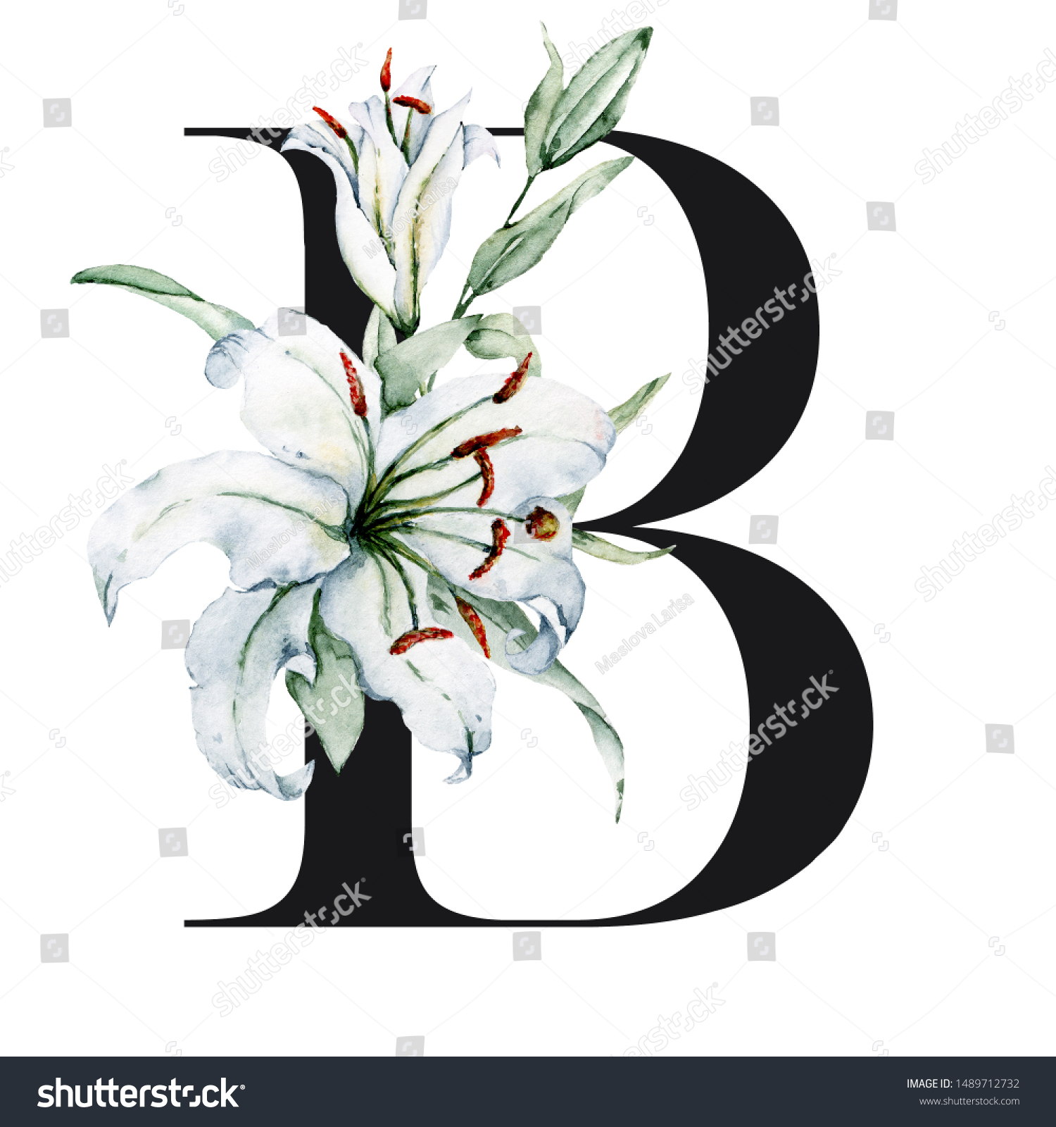 Floral Alphabet Letter B Watercolor Flowers Stock Illustration ...