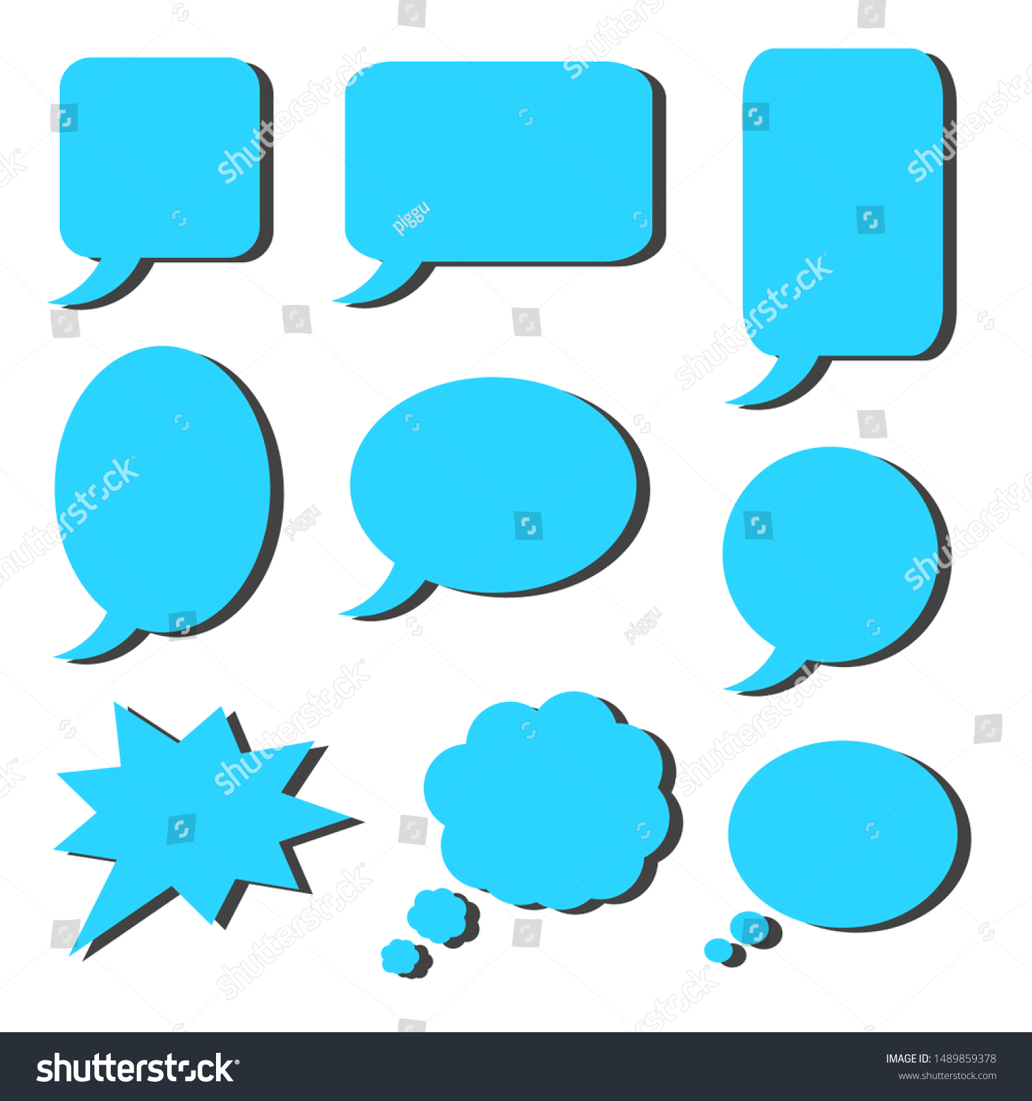 Blank Blue Cartoon Speech Bubbles Set Stock Vector (Royalty Free ...