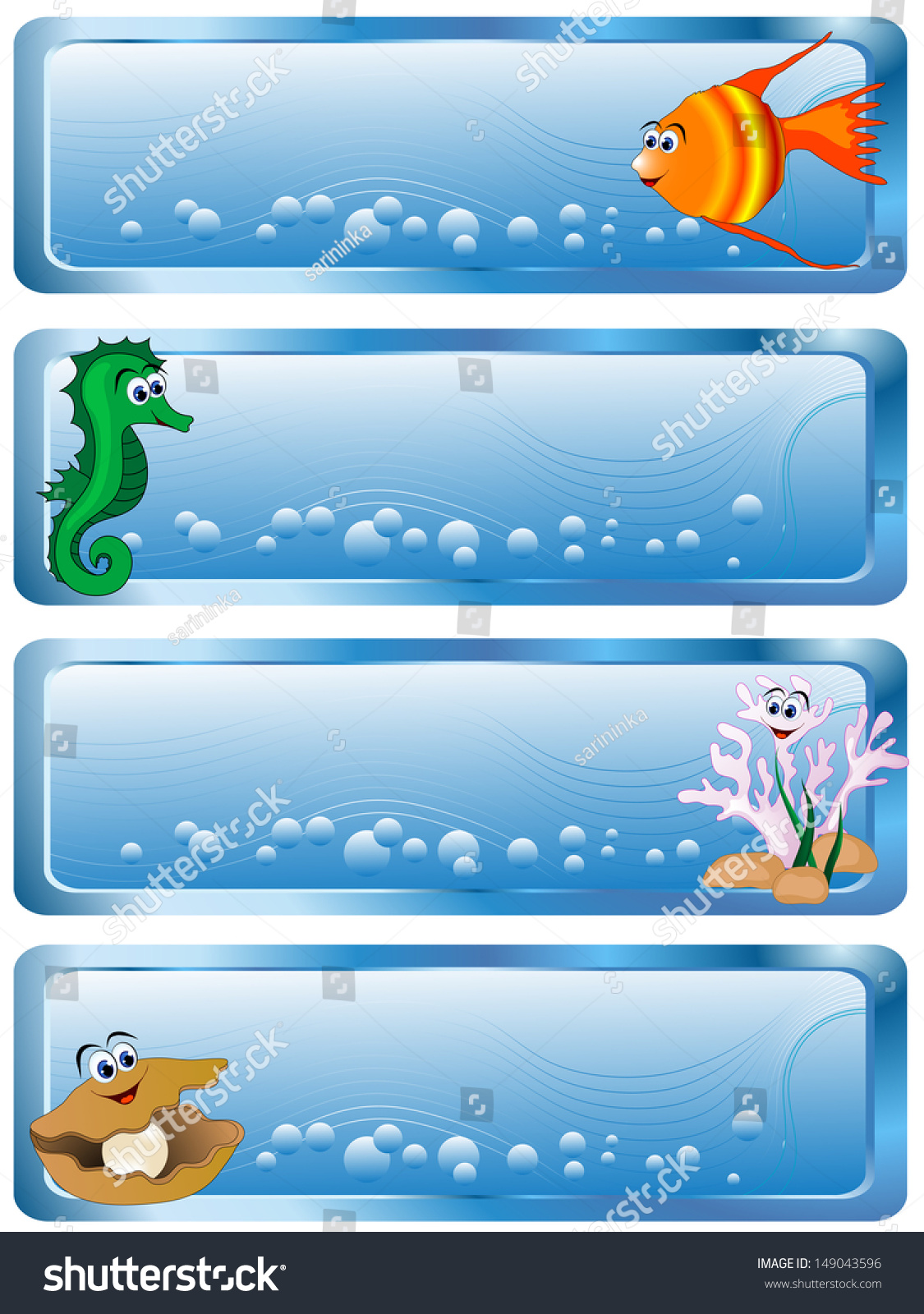 Sea Banners Cartoon Animals Bubbles Stock Vector (Royalty Free ...