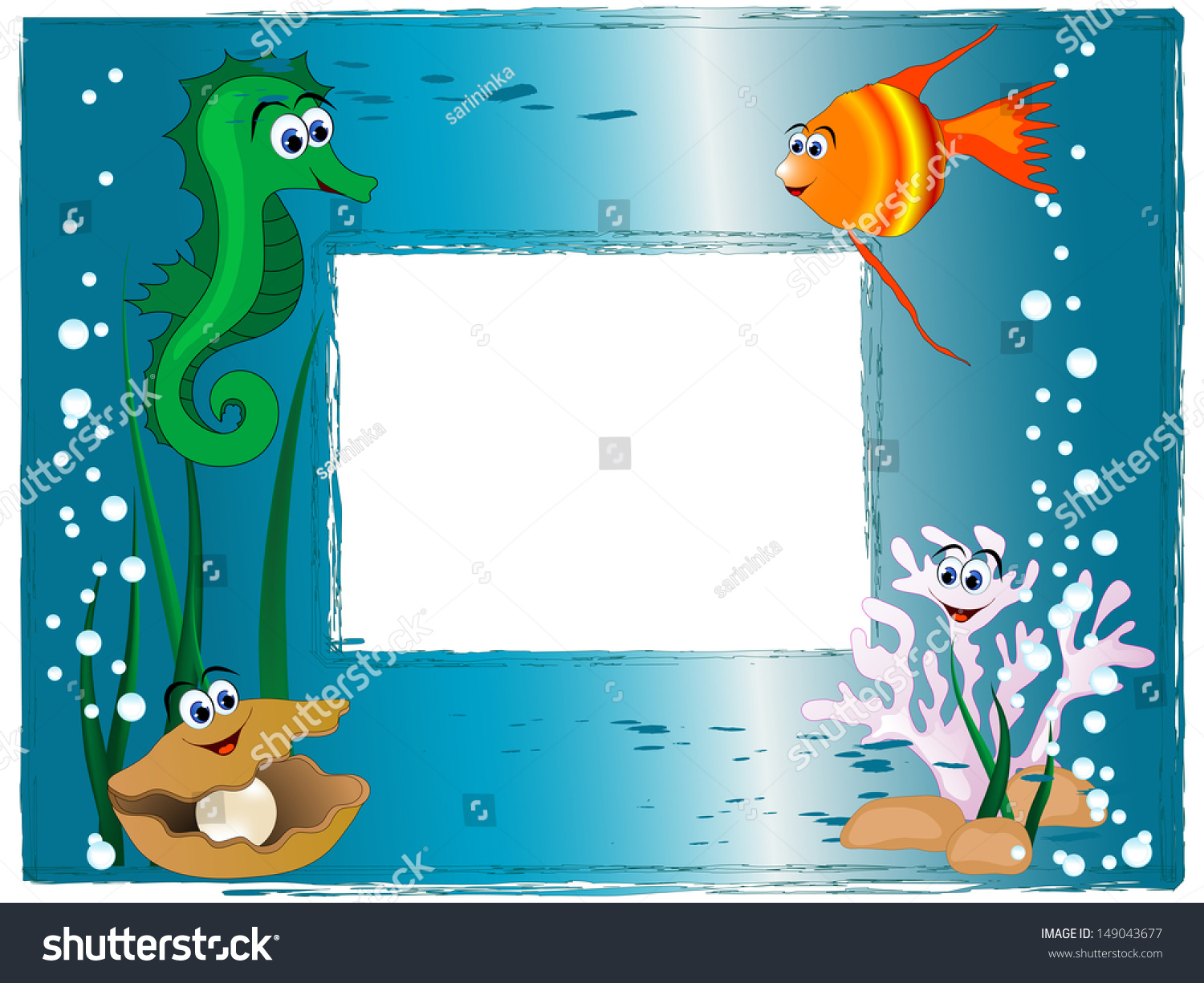 Sea Photo Frame Cartoon Animals Bubbles Stock Vector (Royalty Free ...