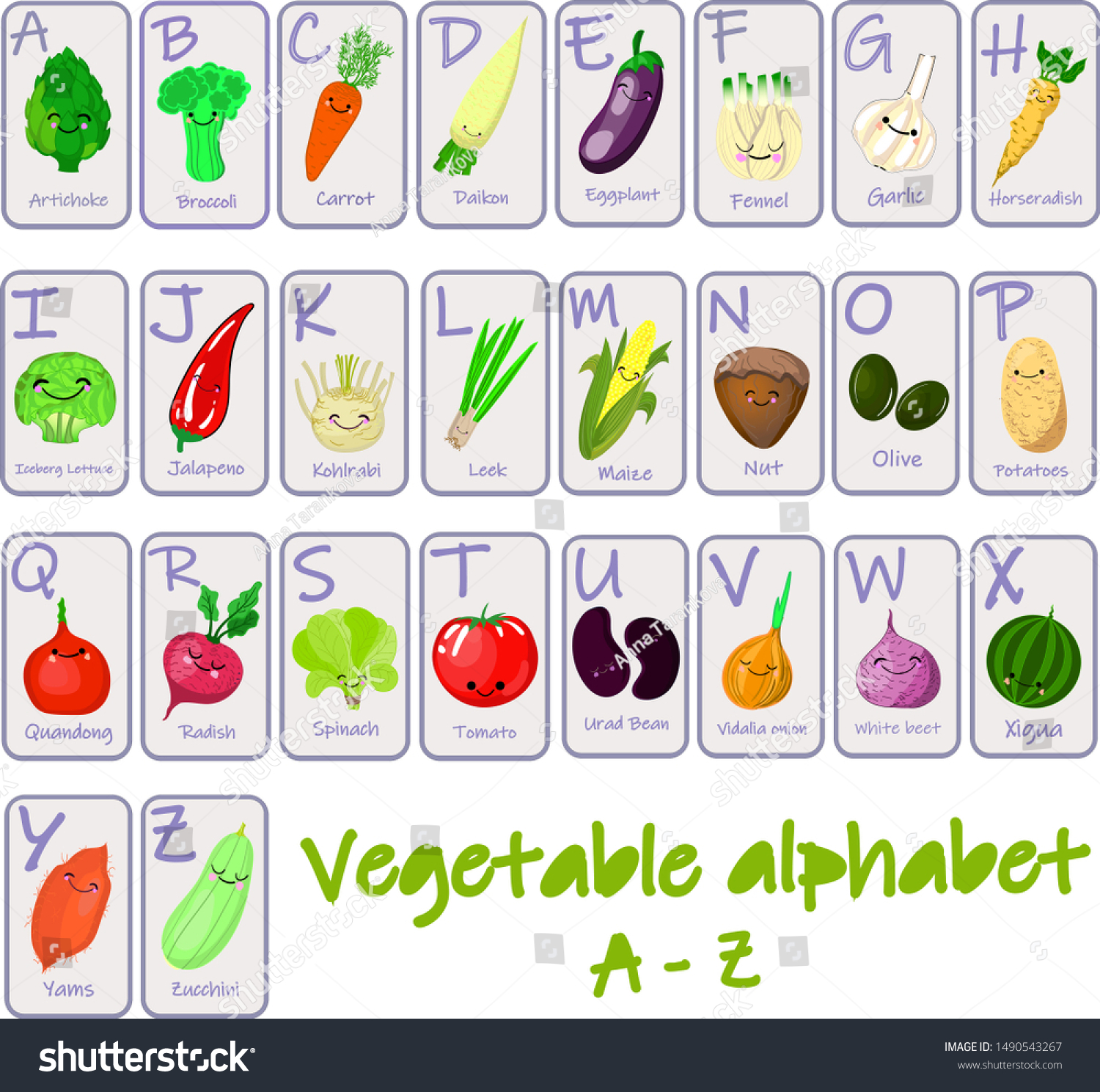 Vegetables Large Collection Characters Alphabet All Stock Vector ...