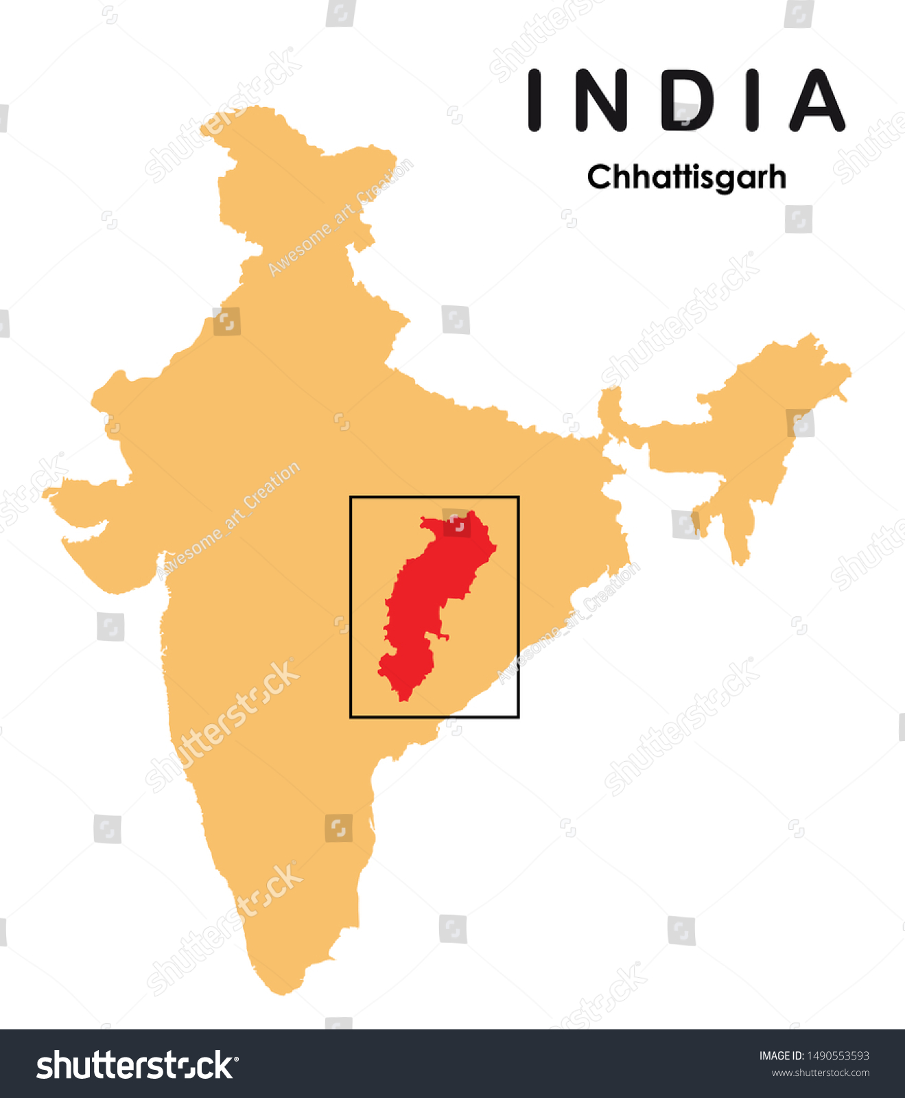 Chattisgarh In India Map Vector Illustration Chhattisgarh India Map Stock Vector (Royalty Free)  1490553593 | Shutterstock