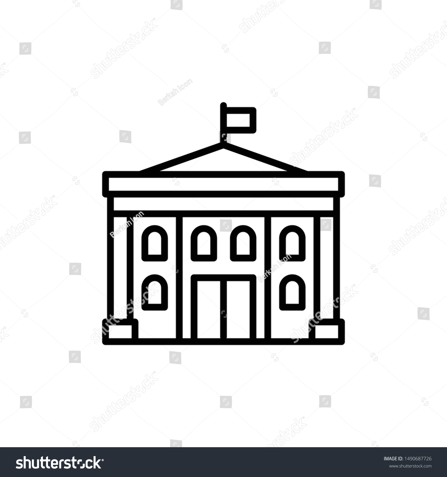 City Hall Building Icon Outline Flag Stock Vector (Royalty Free ...