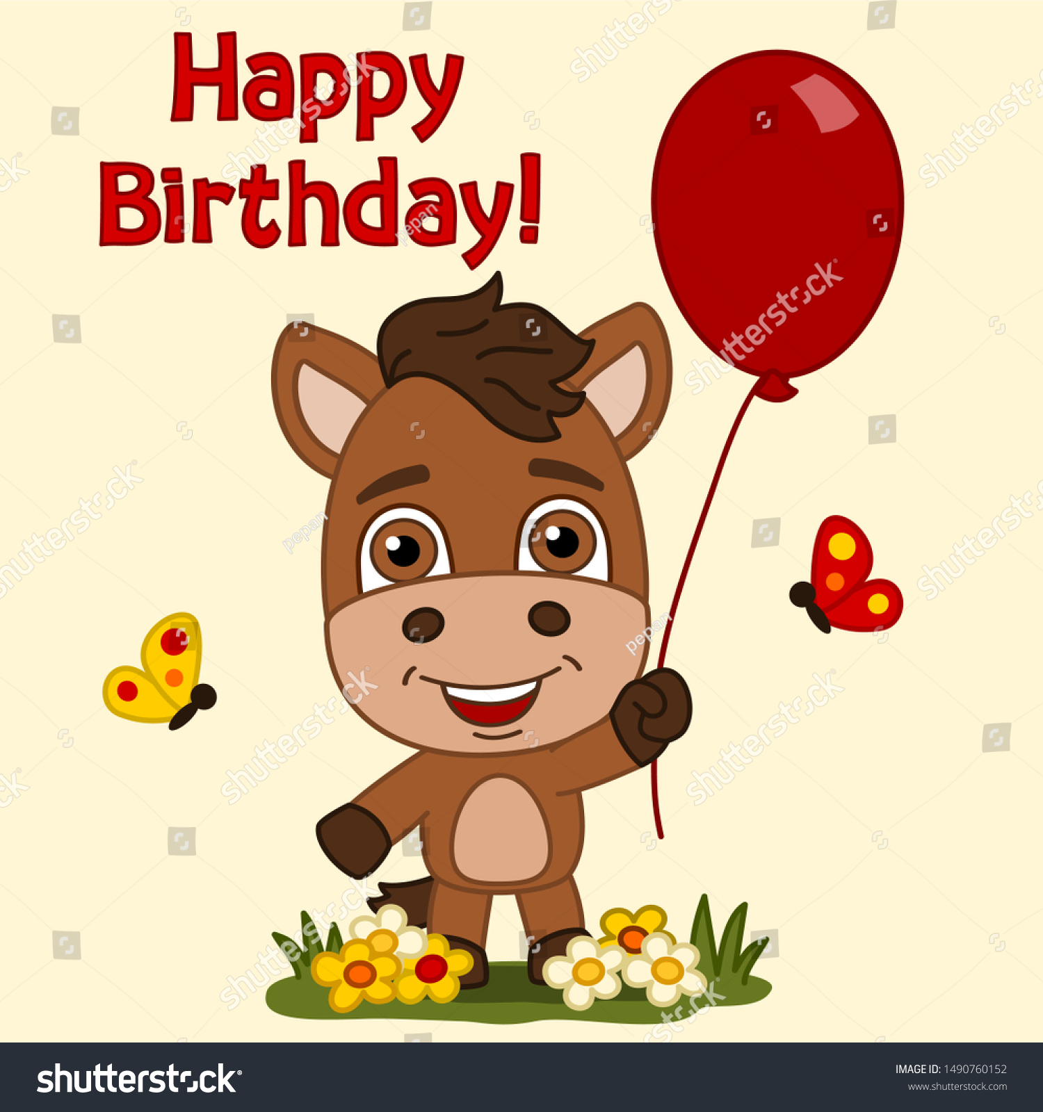 Happy Birthday Funny Horse Images Vektor Stok Happy Birthday Card Funny Little Horse (Tanpa Royalti)  1490760152 | Shutterstock