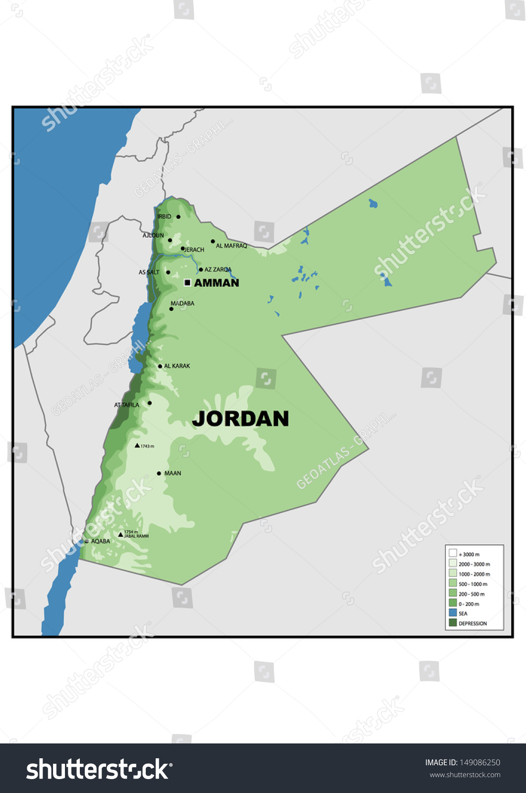 Physical Map Jordan Stock Illustration 149086250 Shutterstock Stock Photo Physical Map Of Jordan 149086250