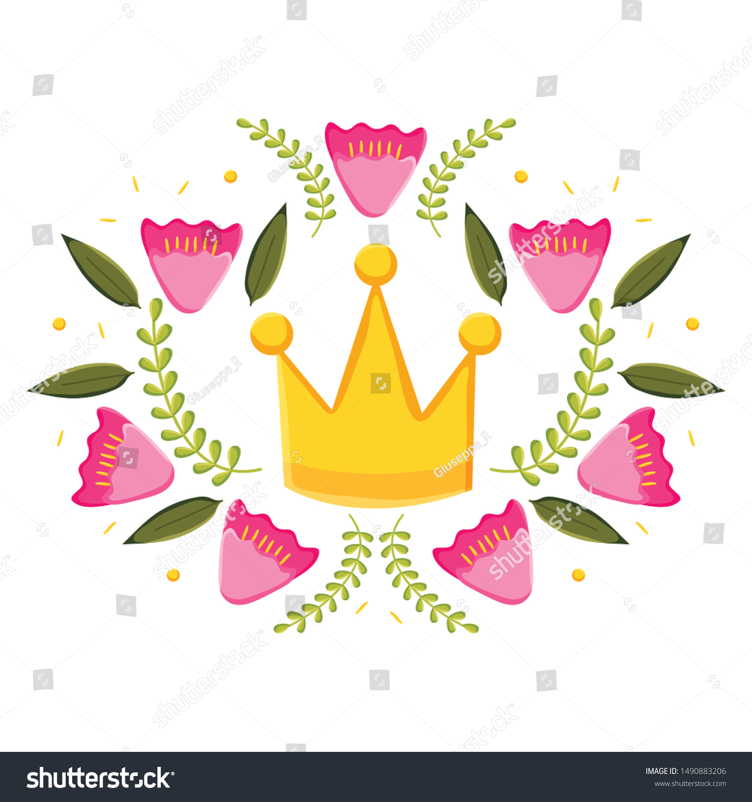 Crown Queen Floral Wreath Pop Art Stock Vector (Royalty Free ...