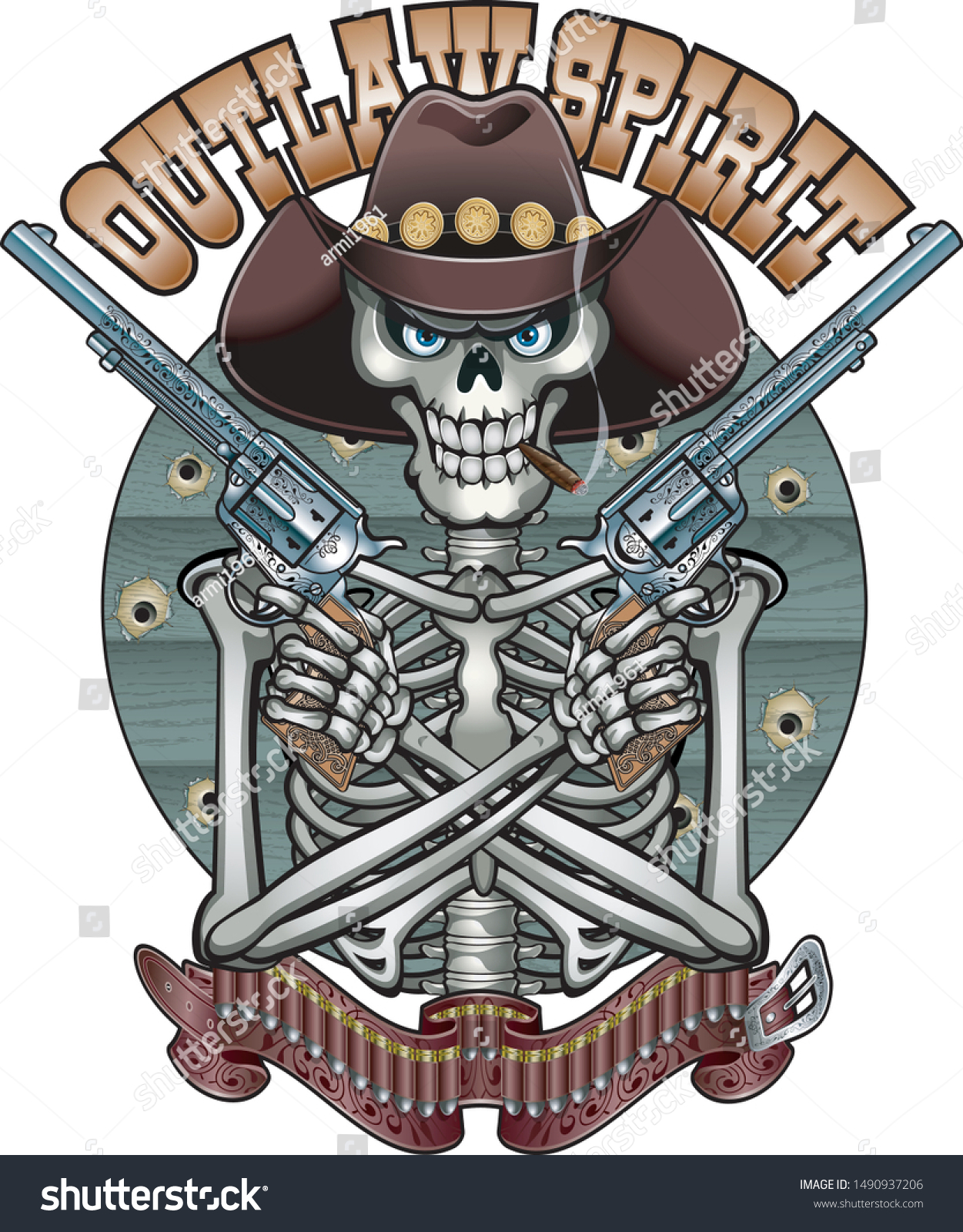 Cowboy Skeleton Wearing Hat Holding Guns Stock Vector (Royalty Free ...