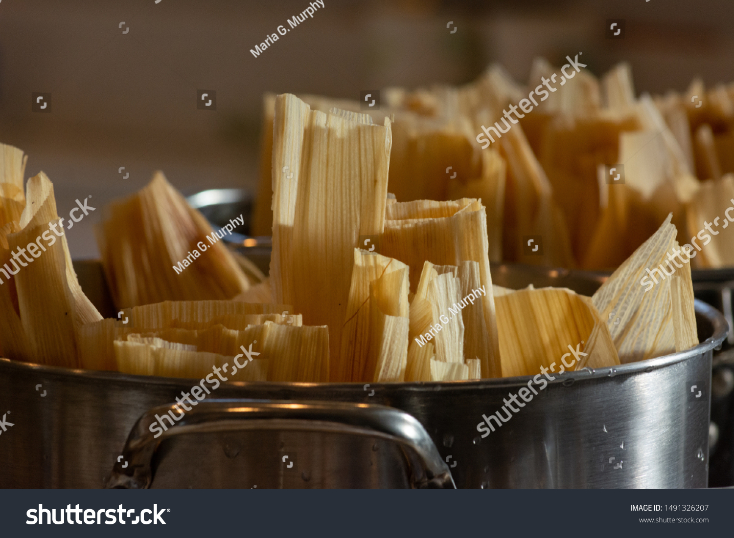 887 Preparing Tamales Images Stock Photos Vectors Shutterstock   Stock Photo Corn Husks Tamales For Posadas Mexican Traditions 1491326207 