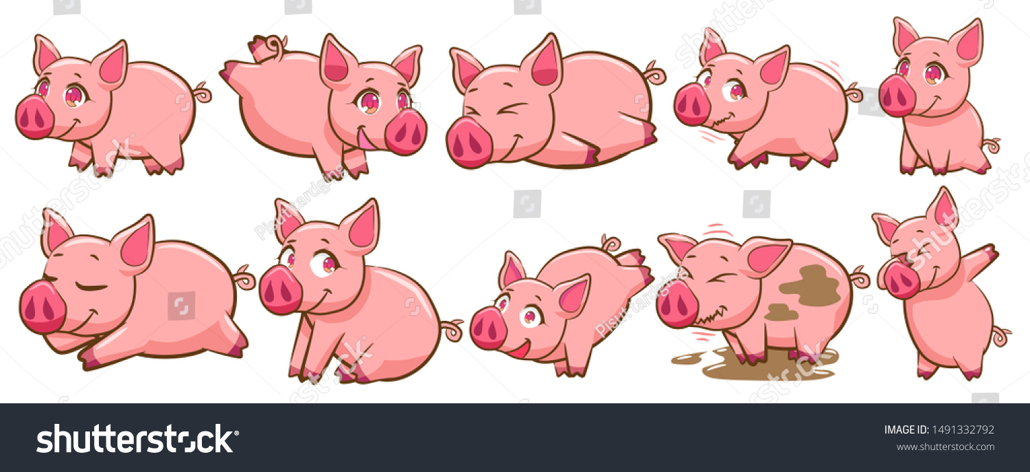 Pig Vector Set Graphic Clipart Stock Vector (royalty Free) 1491332792 