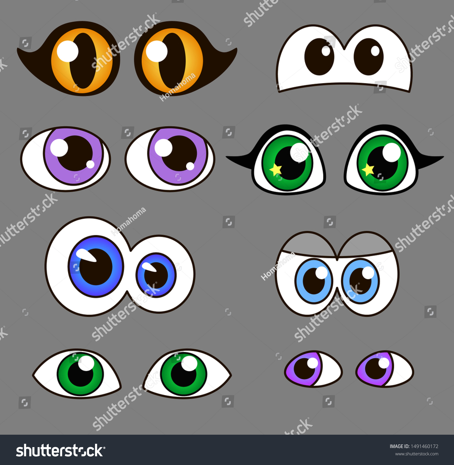 Set Cartoon Cute Eyes Vector Stock Vector (Royalty Free) 1491460172 ...