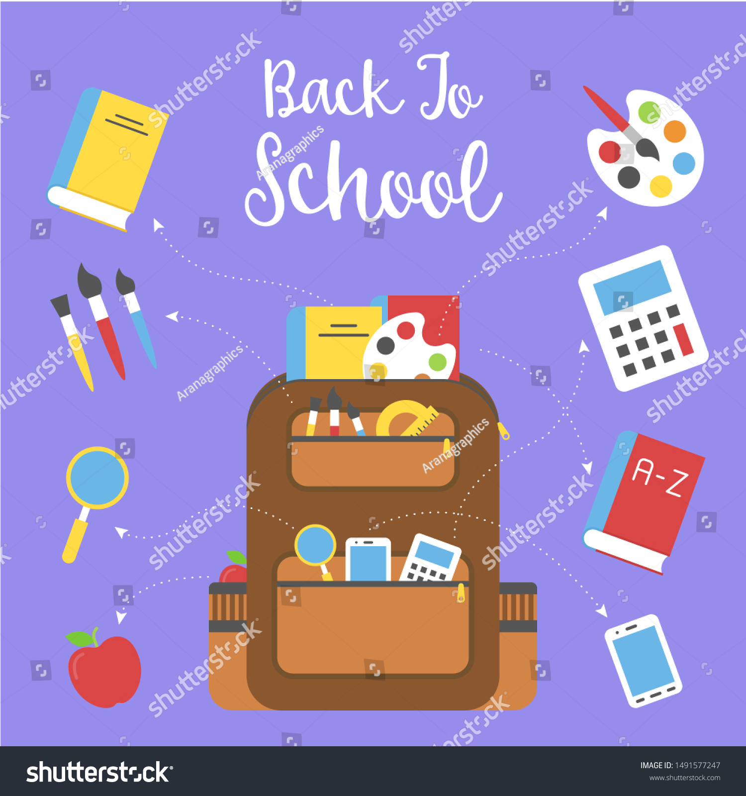 Back School School Bag School Supplies Stock Vector (Royalty Free ...