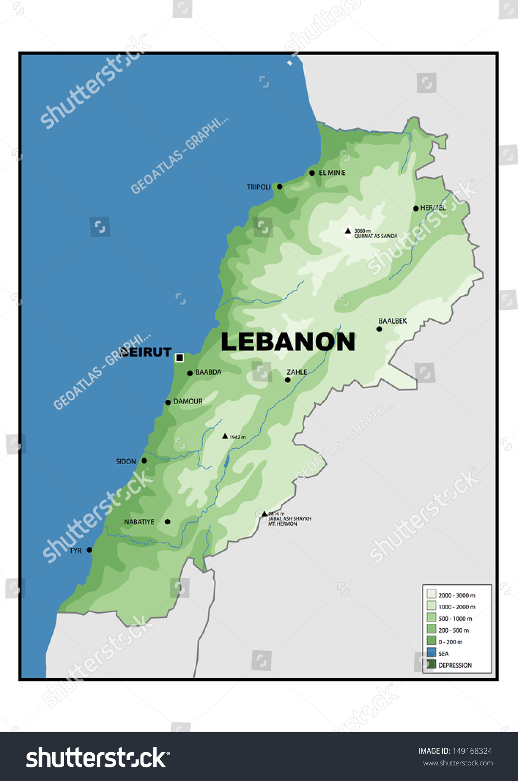 Physical Map Lebanon Stock Illustration 149168324 | Shutterstock